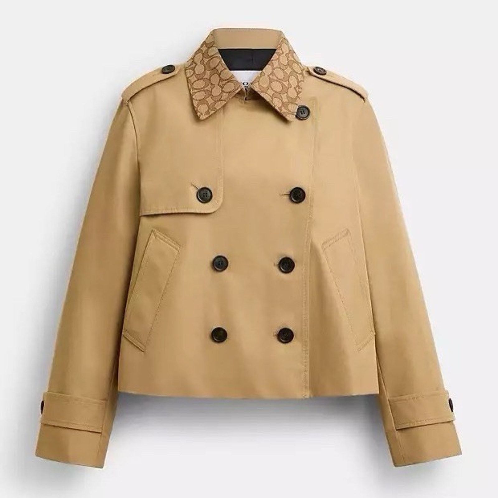 Coach NWT COACH Women Short Trench Coat Signature Khaki CAB93 XS Size XS / US 0-2 / IT 36-38 - 6 Thumbnail