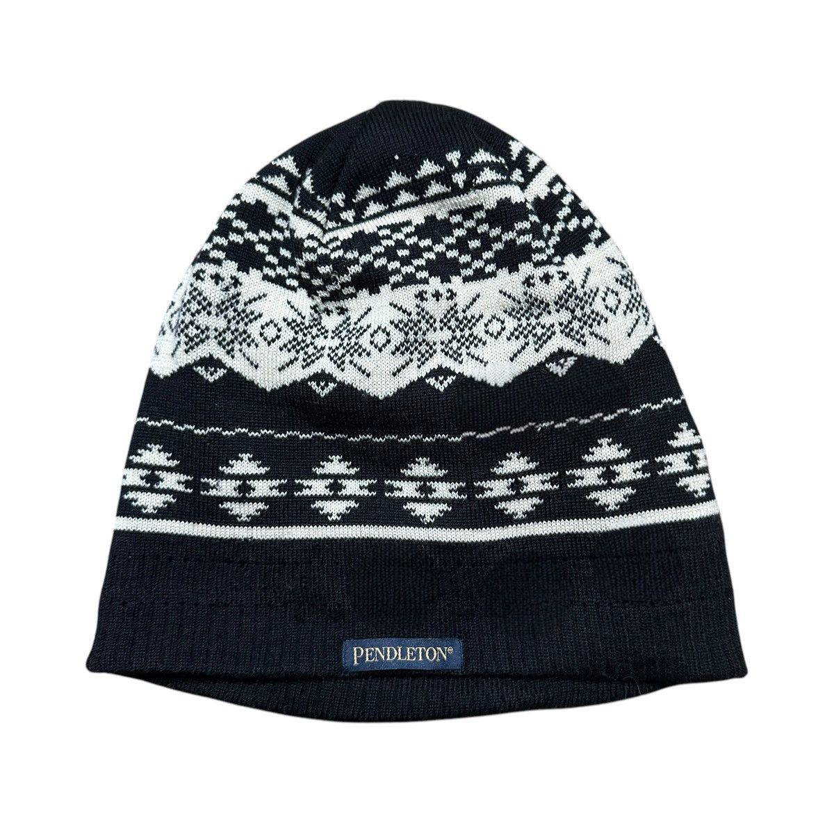 Pendleton Mens Y2K Pendleton Black White Wool Beanie Hat Size ONE SIZE - 1 Thumbnail
