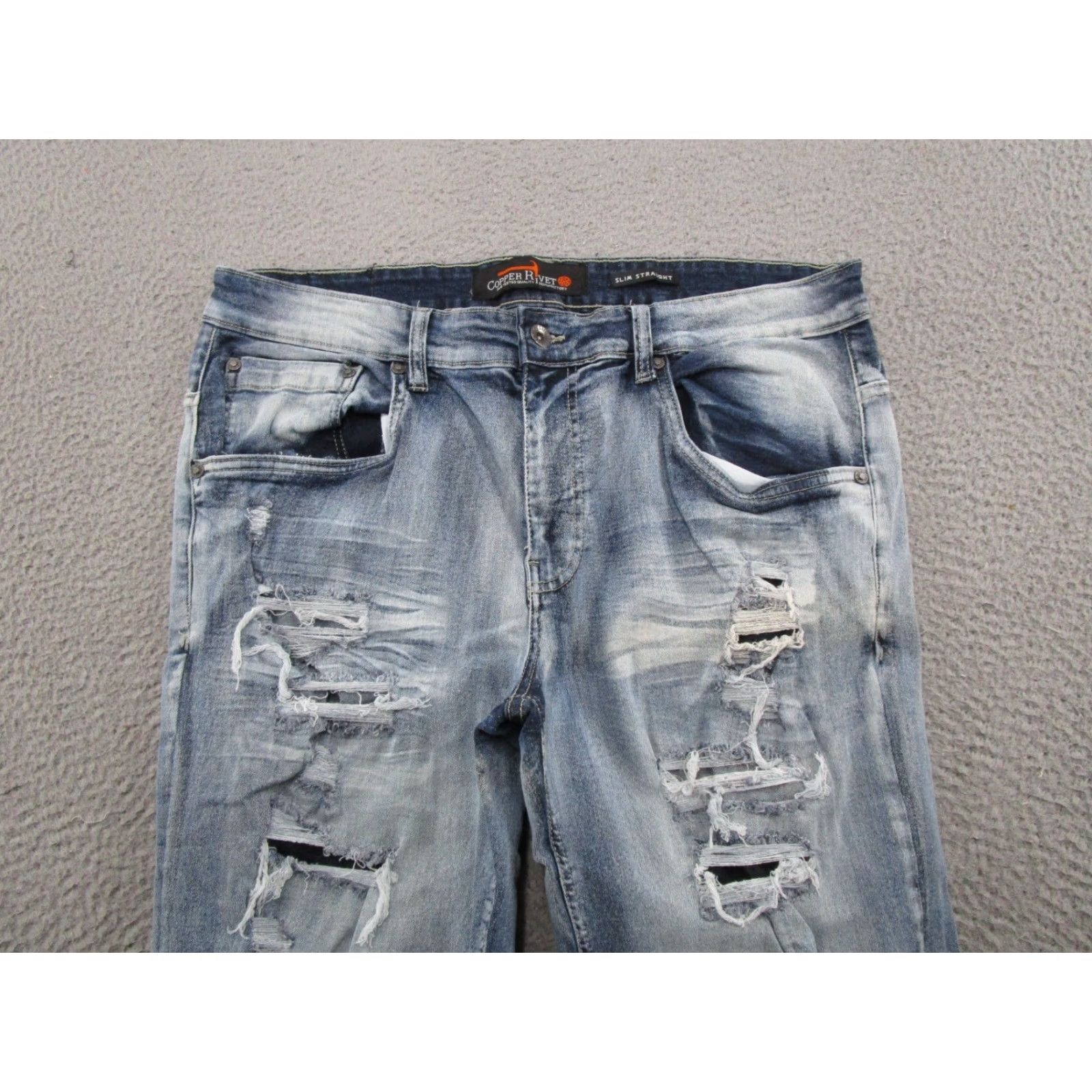 Vintage Copper Rivet Jeans Mens Slim Straight Distressed 36x30 5-Pocket Denim Blue Cotton Spandex Cardi? Size US 36 / EU 52 - 3 Thumbnail