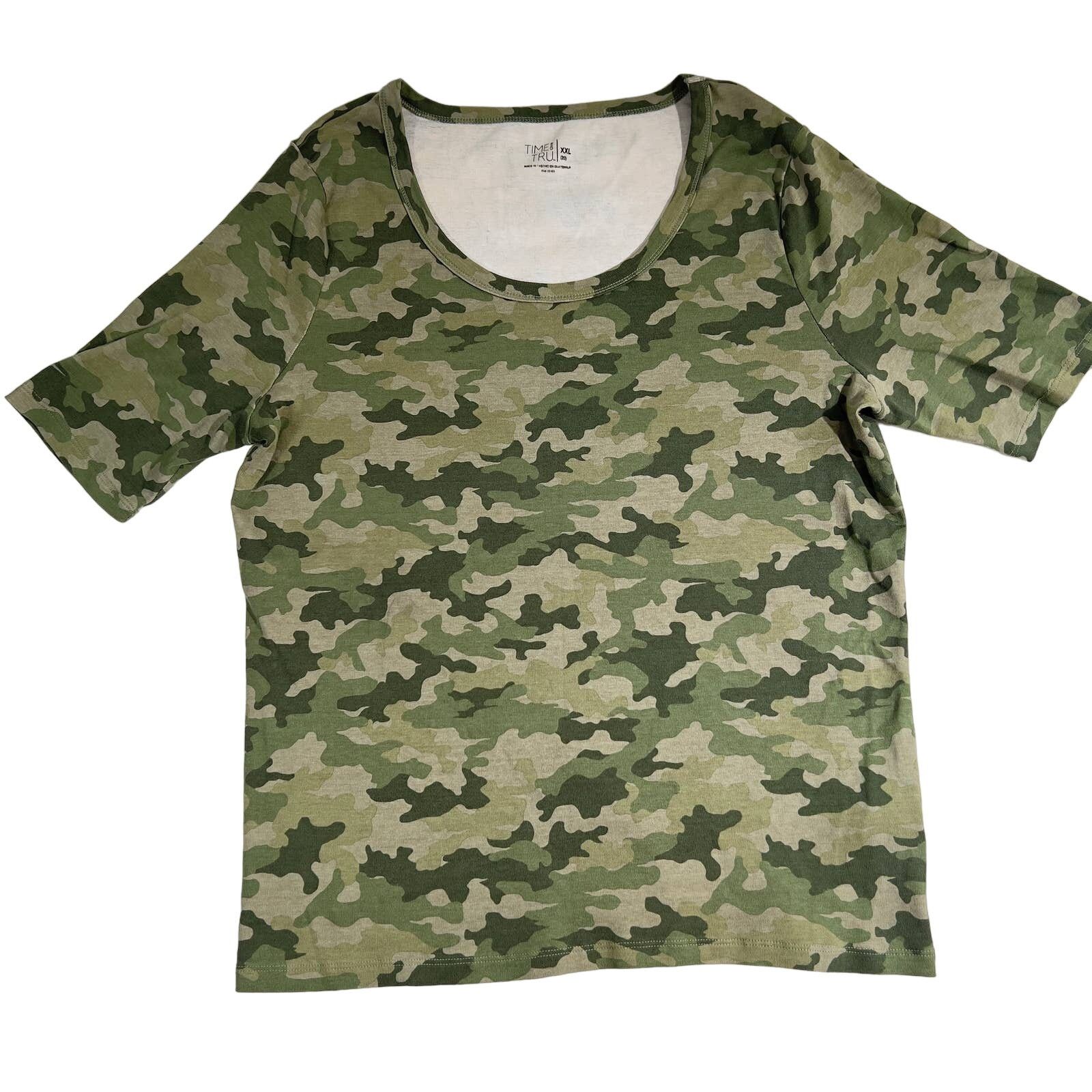 Other Time And Tru T-Shirt Woman XXL 20 Scoop Neck Green Camo Size XXL / US 16-18 / IT 52-54 - 1 Thumbnail