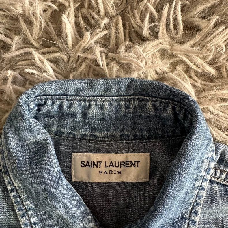 Saint Laurent Paris Saint Laurent Paris Washed blue denim rivet long sleeve sh Size US XS / EU 42 / 0 - 4 Thumbnail