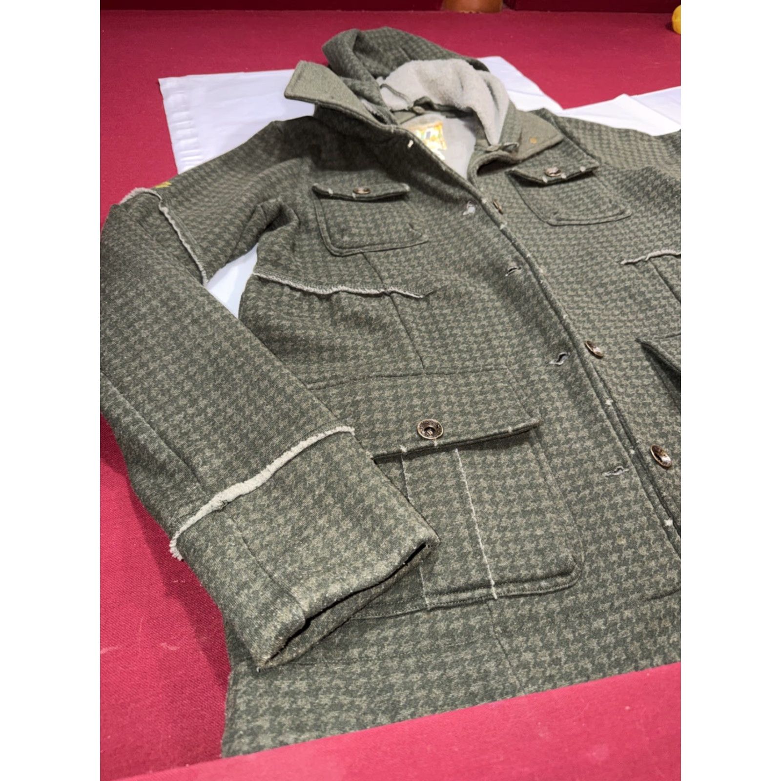 Billabong Billabong Gray Houndstooth Button Knit Jacket Hooded Flap Pockets L Womens Regular Lg Size L / US 10 / IT 46 - 2 Thumbnail