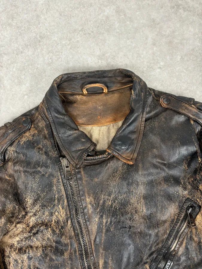 Giorgio Brato Giorgio Brato Brown Eroded Leather Asymmetrical Biker Jacket Size US S / EU 44-46 / 1 - 4 Thumbnail