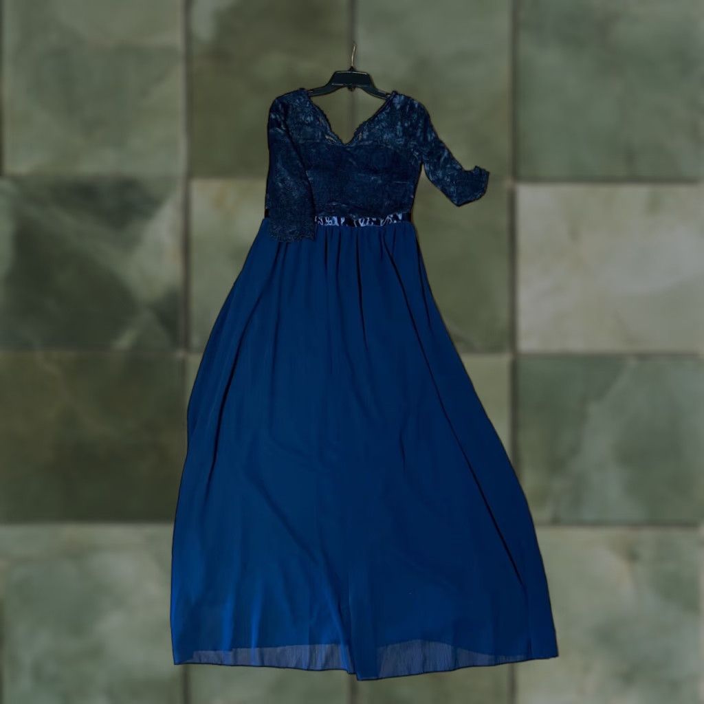 Vintage VINTAGE TheFound Navy Blue Half Sleeve V Neck Formal Maxi Dress Size XL Womens Size XL / US 12-14 / IT 48-50 - 1 Thumbnail