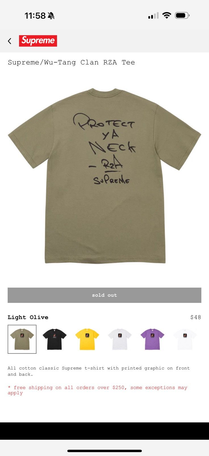 Supreme Wu Tang Clan RZA Tee Light Olive Size US M / EU 48-50 / 2 - 3 Thumbnail
