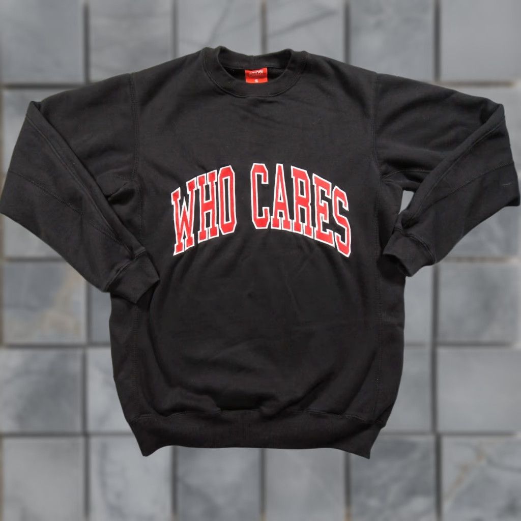 Vintage Who Cares Sweatshirt Mens Small Black Crewneck Pullover Streetwear Adult Size US S / EU 44-46 / 1 - 1 Thumbnail