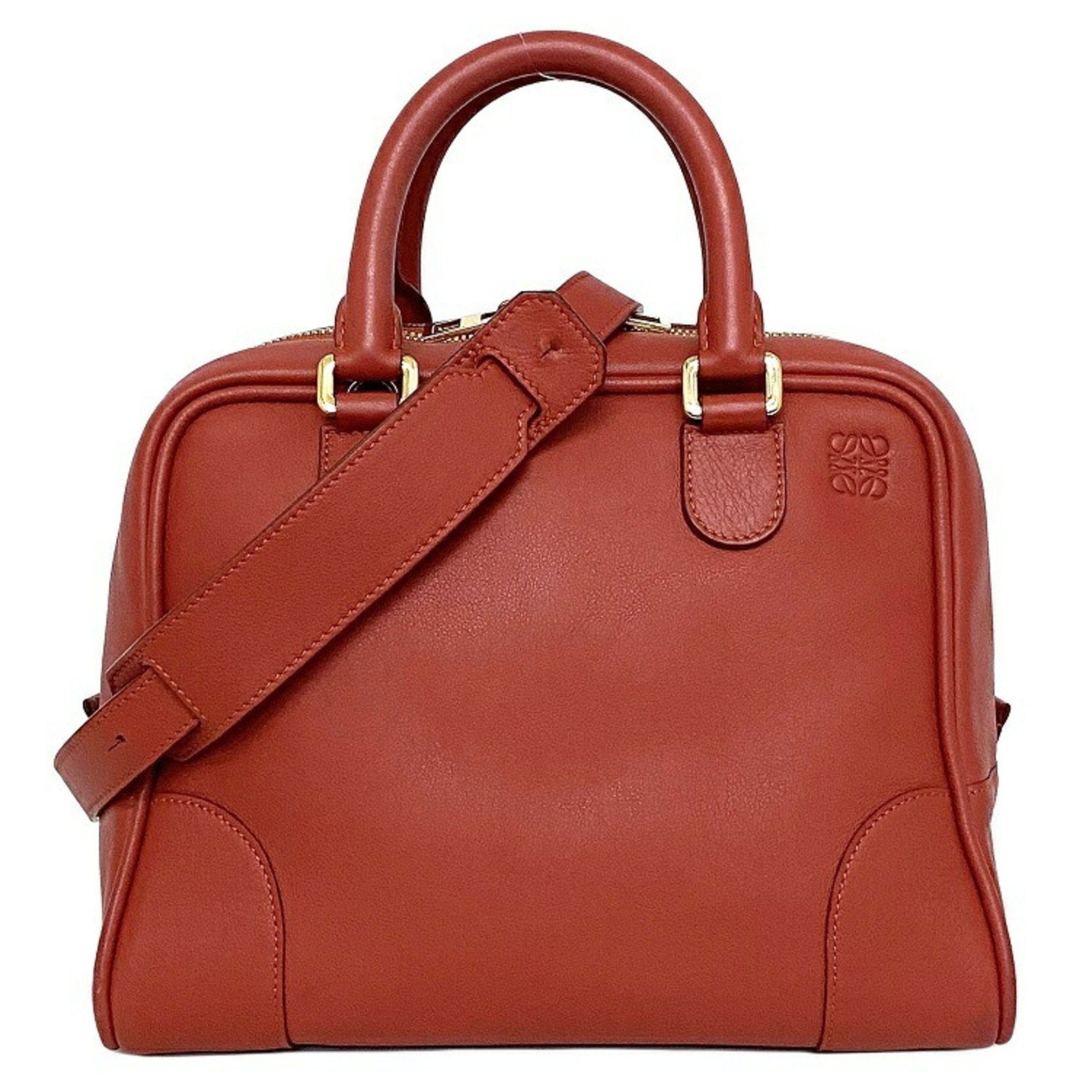 image of Loewe 2Way Bag Amazona 75 Red Anagram 301.30.l03 Leather Loewe Handbag Shoulder Square Boston Ladie