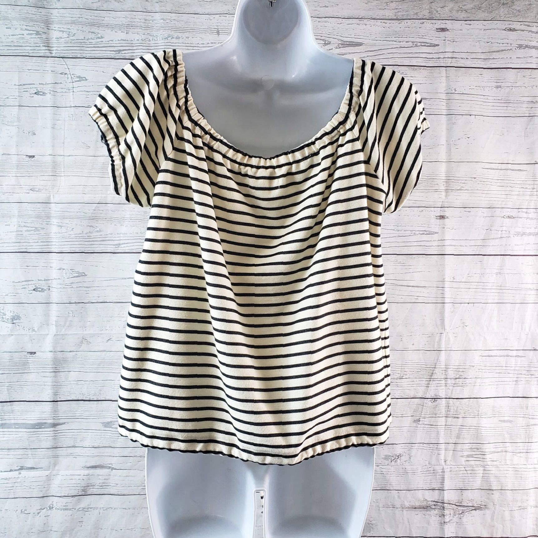 Madewell Madewell Blouse Womens Short Sleeve Off the Shoulder Top L Black Stripe Multicolor Size L / US 10 / IT 46 - 4 Thumbnail
