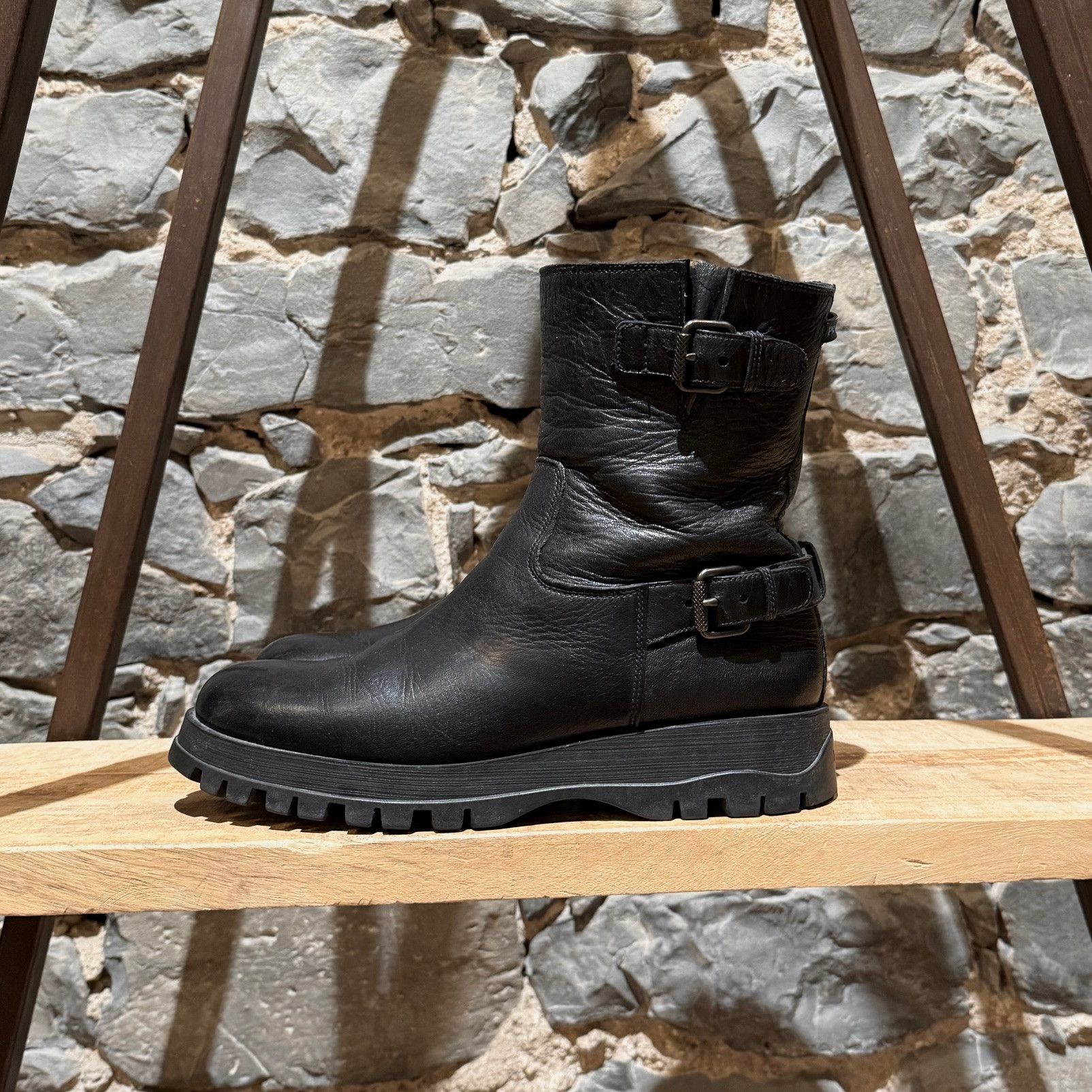 Prada Prada Black Leather Buckled Moto Boots Size US 11 / IT 41 - 8 Thumbnail