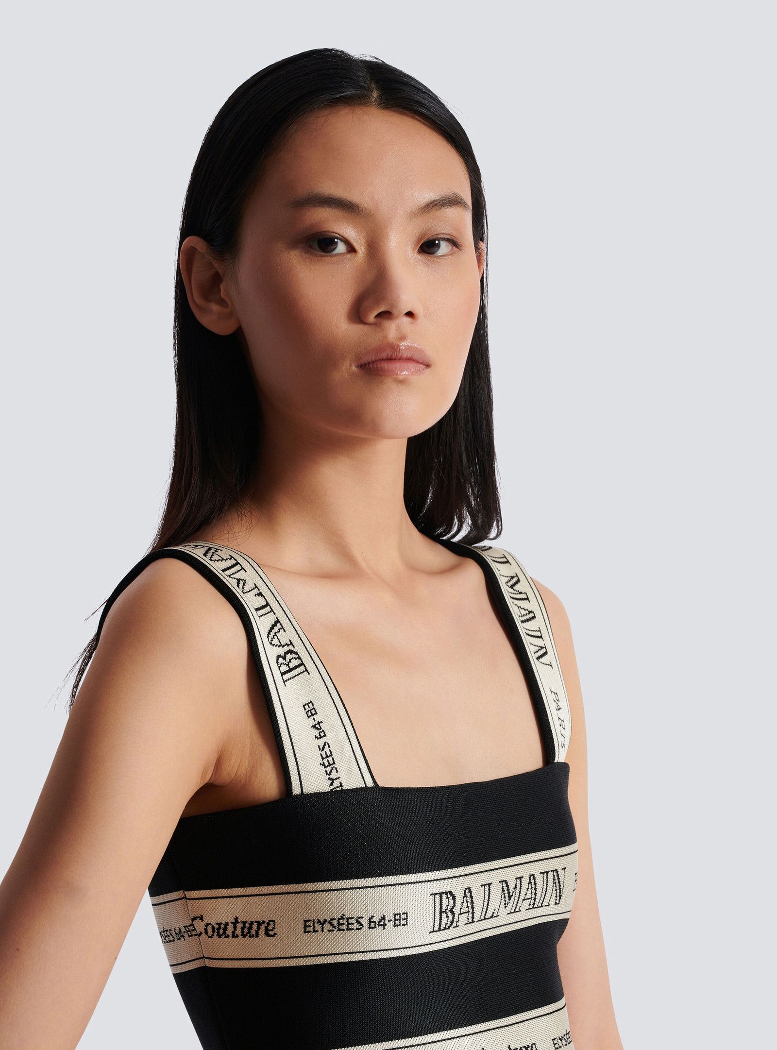 Balmain o1loc1c0526 Ribbon Jacquard Crop Top in Black/Beige Size XS / US 0-2 / IT 36-38 - 7 Thumbnail