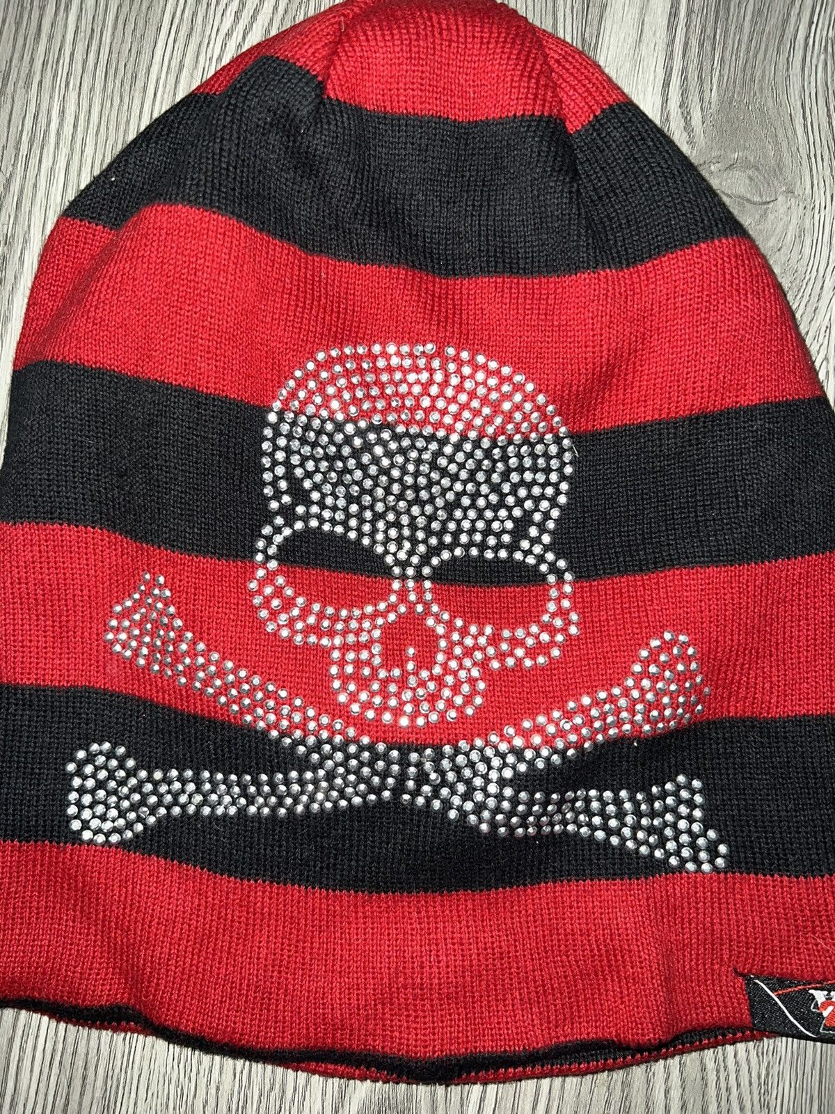 Japanese Brand Vintage skull stripped knit beanie 🖤❤️‍🔥☠️ Size ONE SIZE - 3 Thumbnail