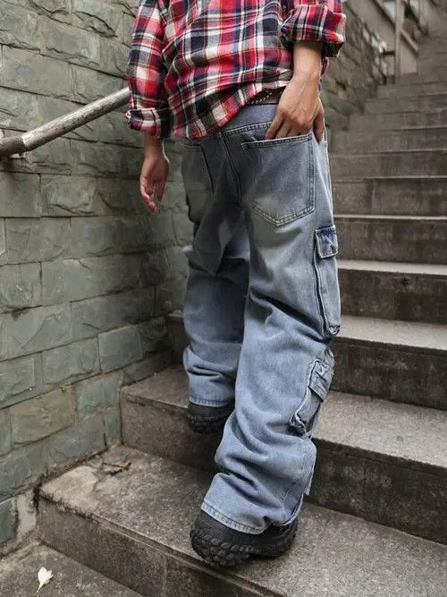 Jean Washed 90s Cargo Ripped Distressed Jeans Size US 34 / EU 50 - 4 Thumbnail