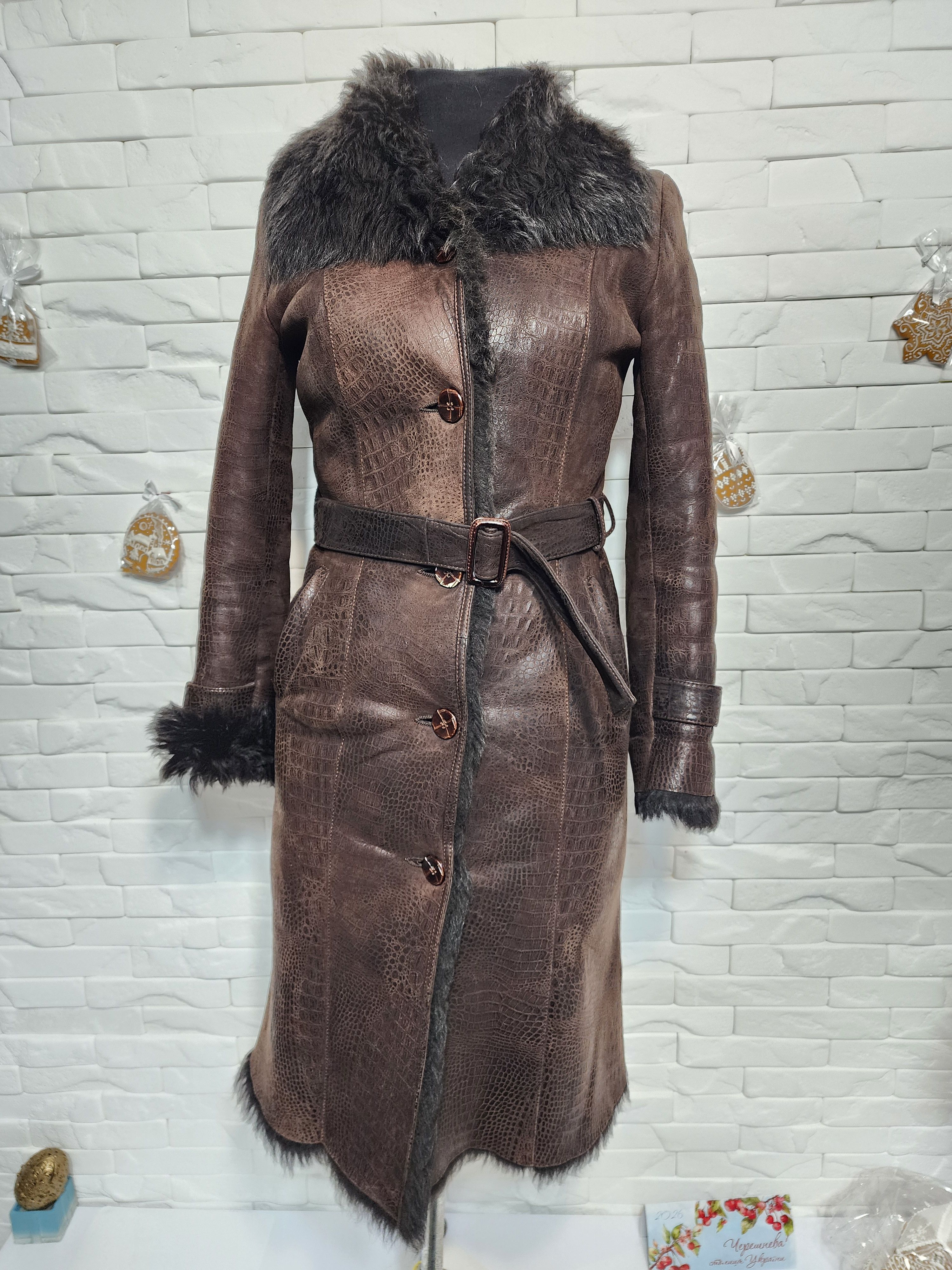 Furla Brown Sheepskin Coat: Fluffy Collar, Decorative Buttons Size S / US 4 / IT 40 - 1 Thumbnail