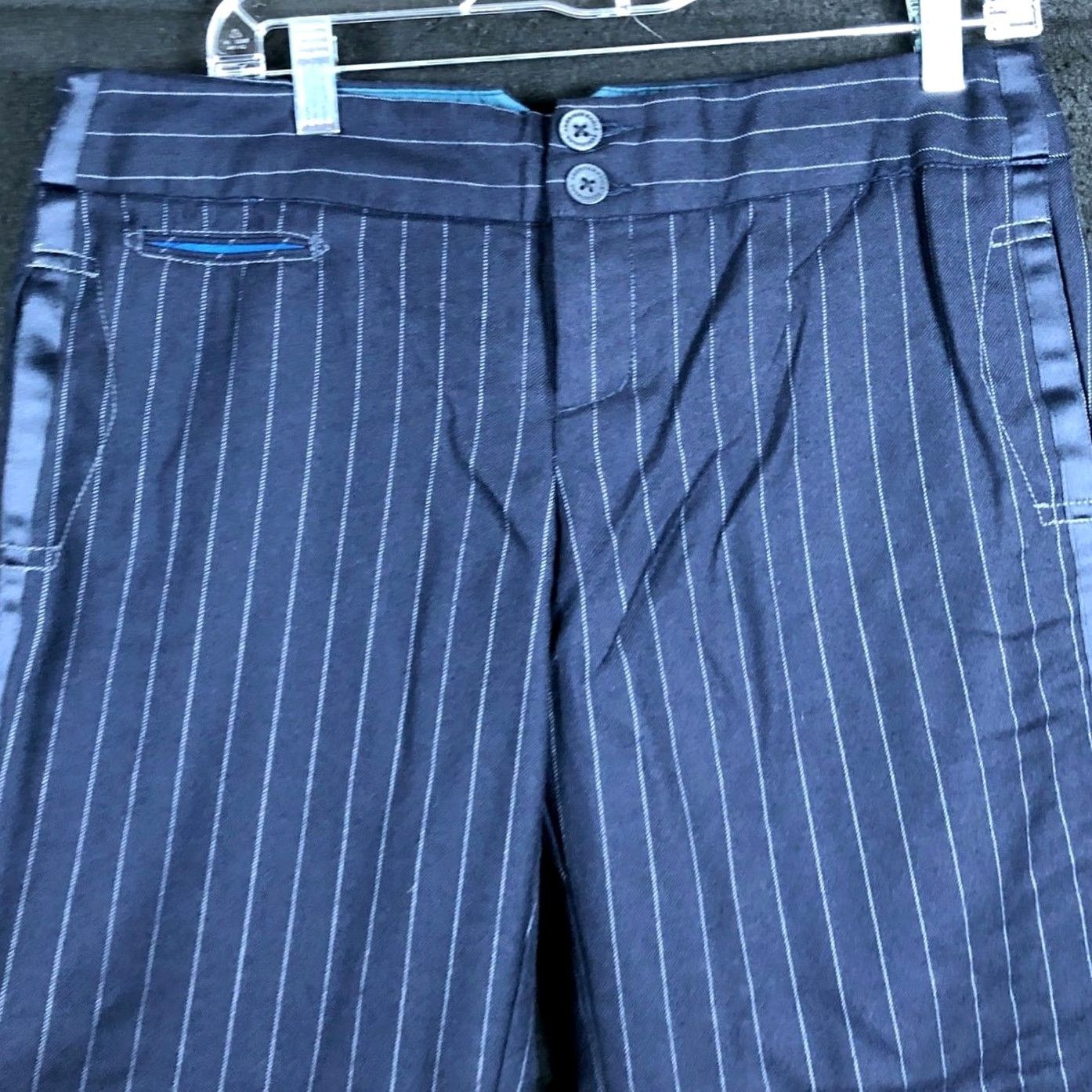 Express Express Womens Pants Blue White Pinstripe Mid Rise Wide Straight Wool Blend 8 Size 24" / US 00 / IT 34 - 2 Thumbnail