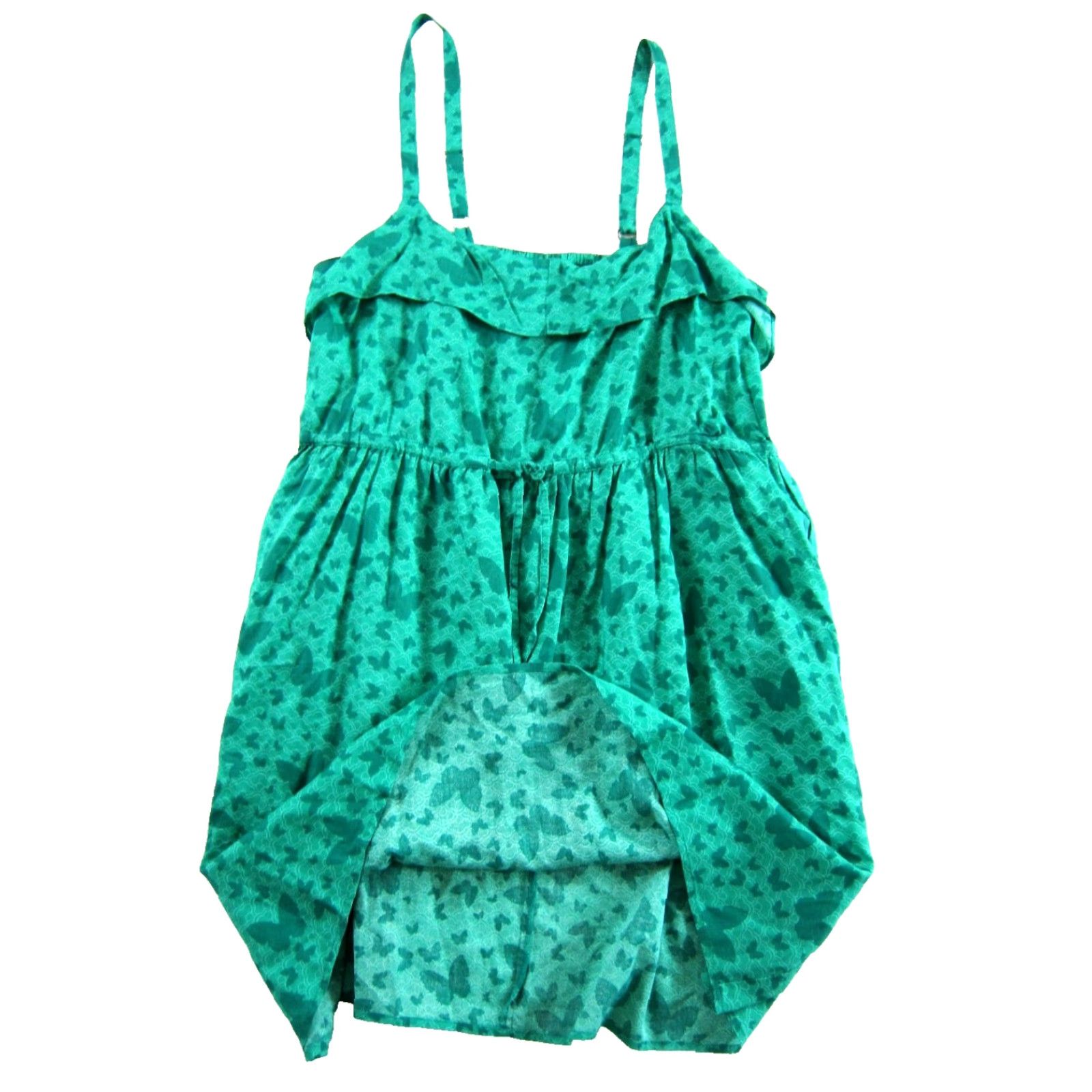 Vintage CLOCK HOUSE Rayon Green Butterfly Sheath Tank Sun Dress Woman Size 44 Large Size L / US 10 / IT 46 - 5 Thumbnail