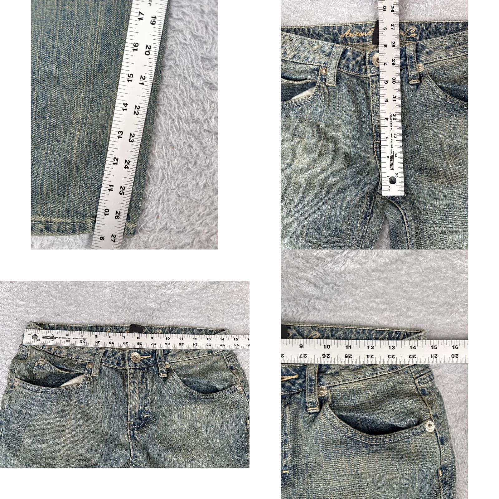 Vintage Arizona Jeans Co Juniors 7 S Blue Denim Med Wash Low Rise Cotton Blend 29x27 Jeans Womens 5-Pocket Rock Flared Distressed Pockets Vintage No Size 28" / US 6 / IT 42 - 8 Thumbnail