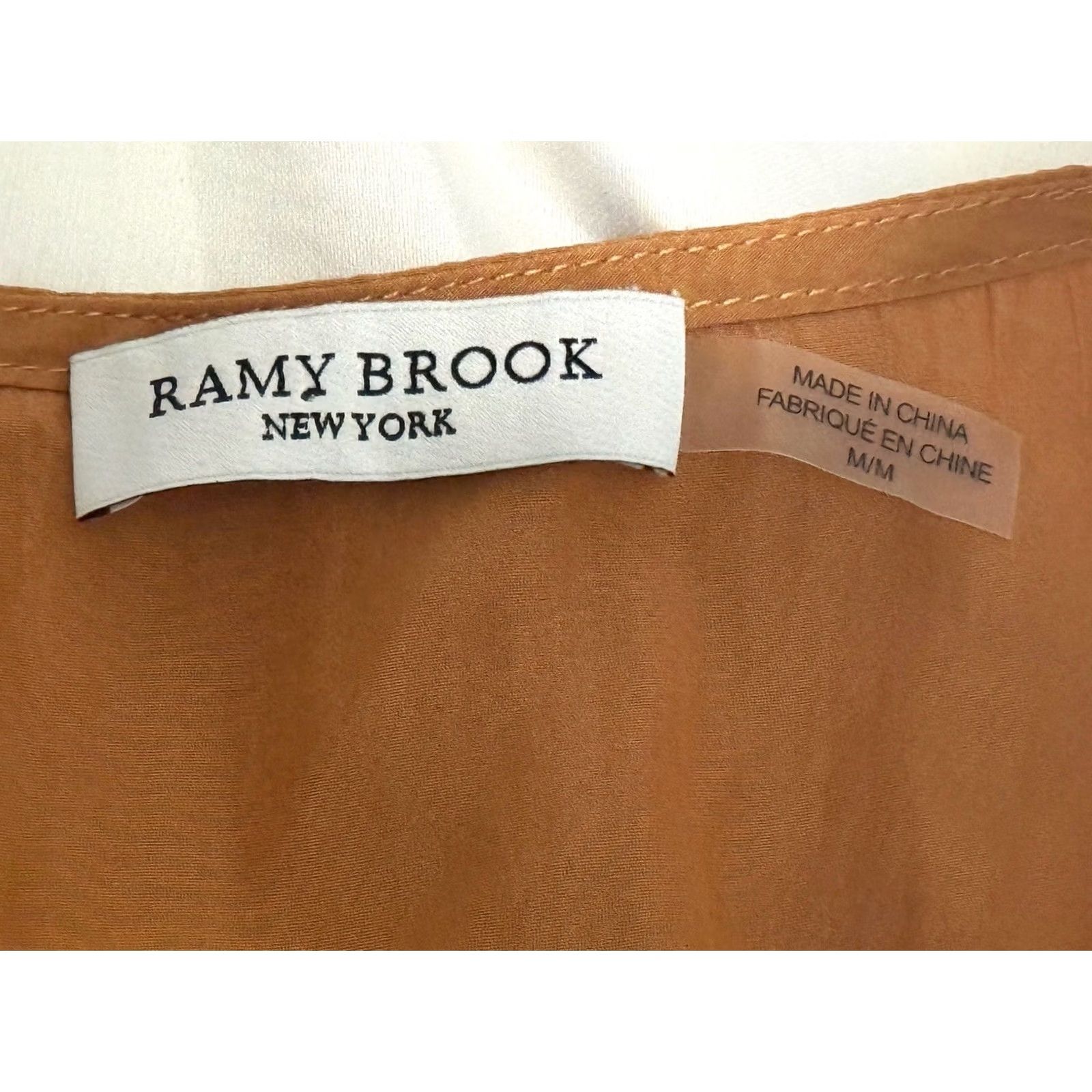 Ramy Brook Ramy Brook Dress CARA Mini Silky Satin Light Cognac Brown M Sleeveless V-Neck Ruched Embroidered Crochet A-Line Shift Floral Lined Size M / US 6-8 / IT 42-44 - 3 Thumbnail