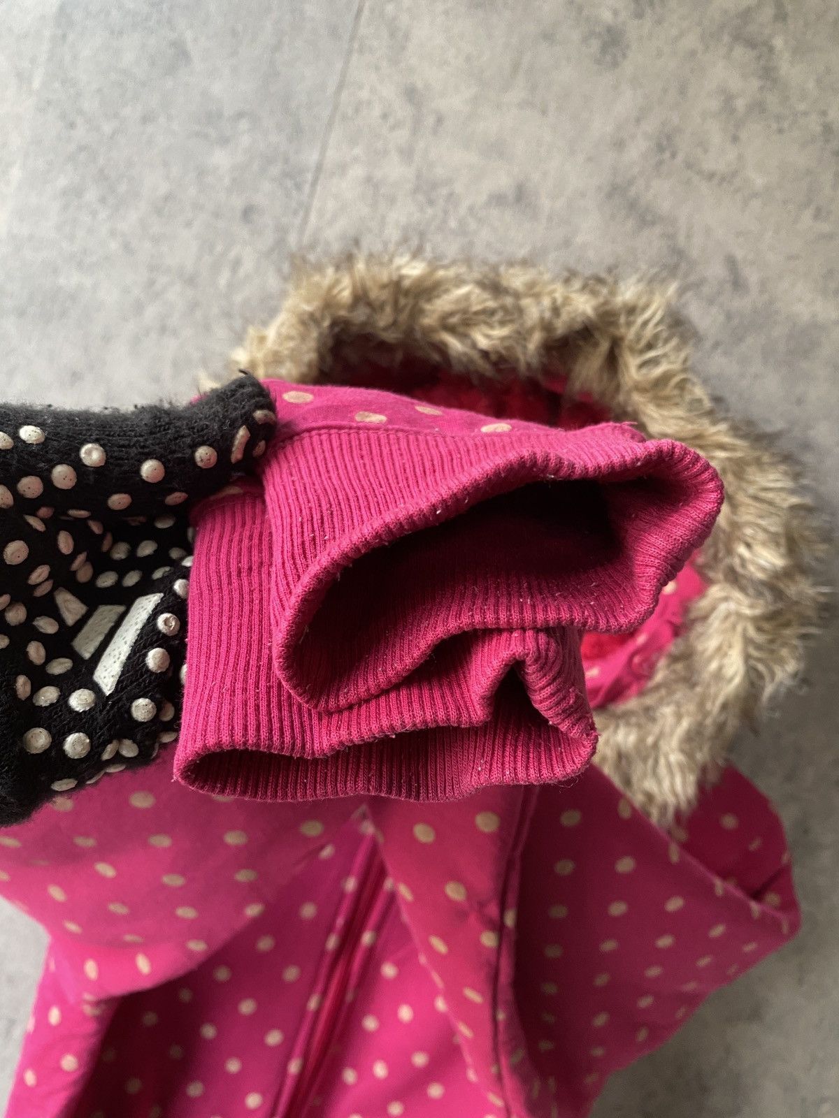 Japanese Brand Polkadot Faux Fur Design Hoodie