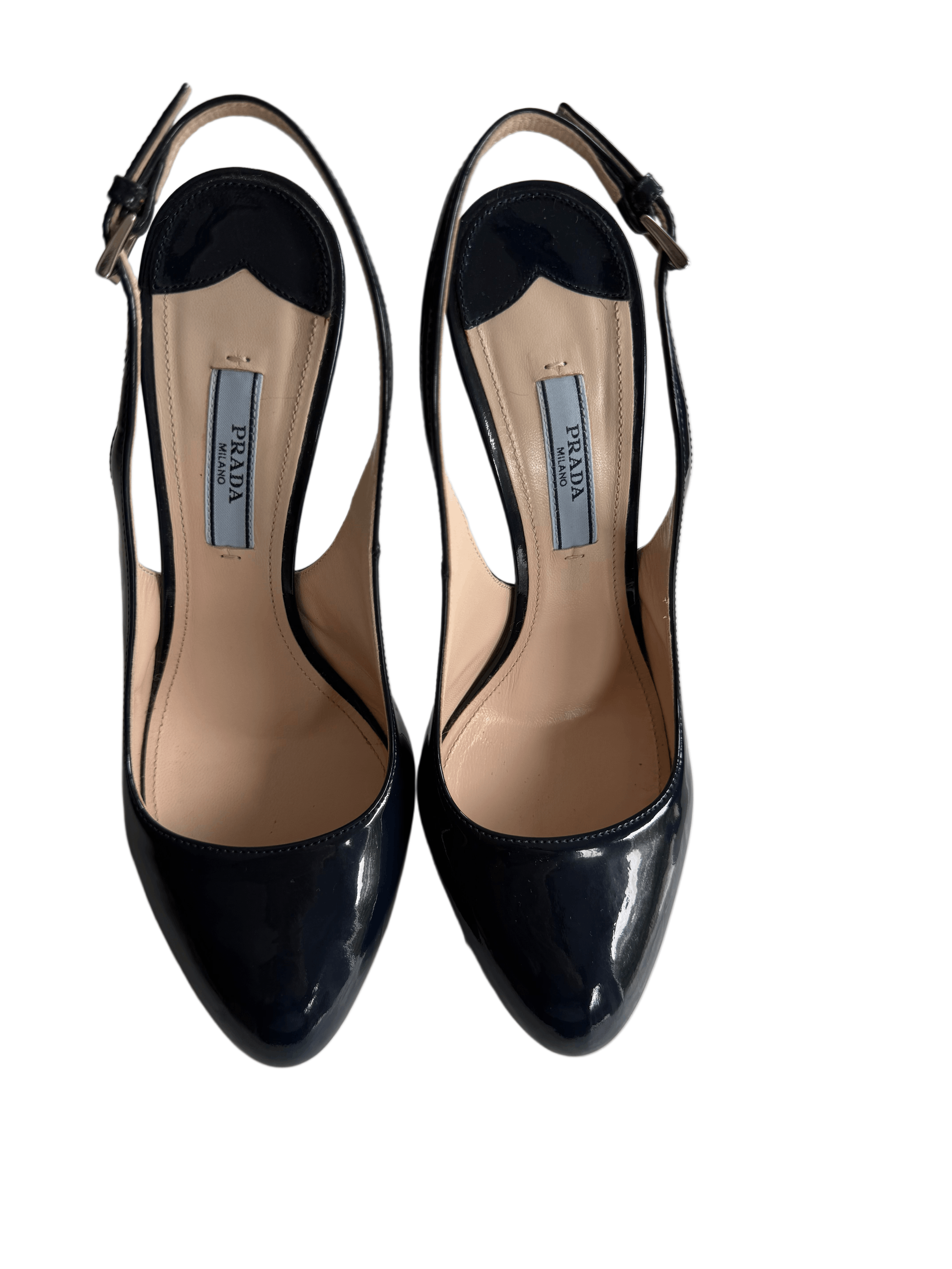 Prada Prada Navi Blue Patent Leather Slingback Pumps, Size 37 (IT) Size US 7 / IT 37 - 1 Thumbnail