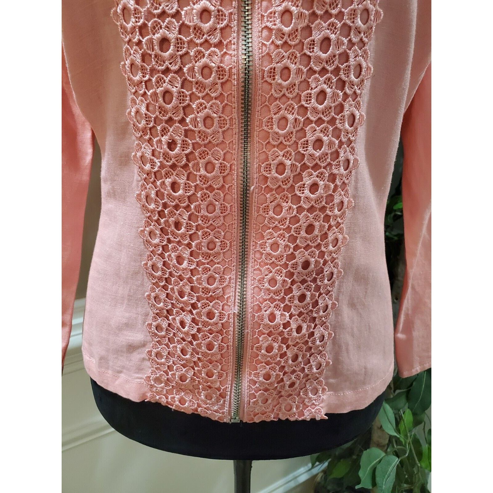 Other Ruby Rd. Lace Floral Linen Casual Full Zip Jacket Size 12 Size XL / US 12-14 / IT 48-50 - 3 Thumbnail