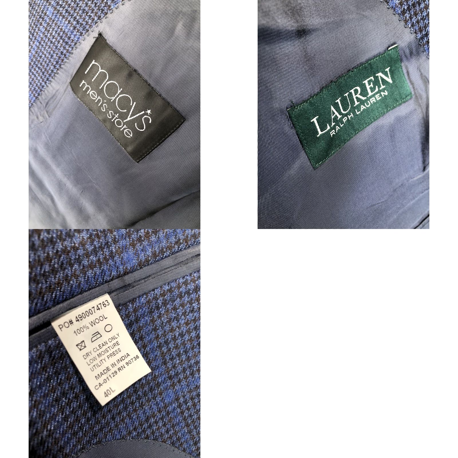 Ralph Lauren LAUREN / RALPH LAUREN Blazer Wool Plaid 40L Blue / Brown Houndstooth Big & Tall Mens Ultraflex Blazer with Tag Size 40R - 8 Thumbnail