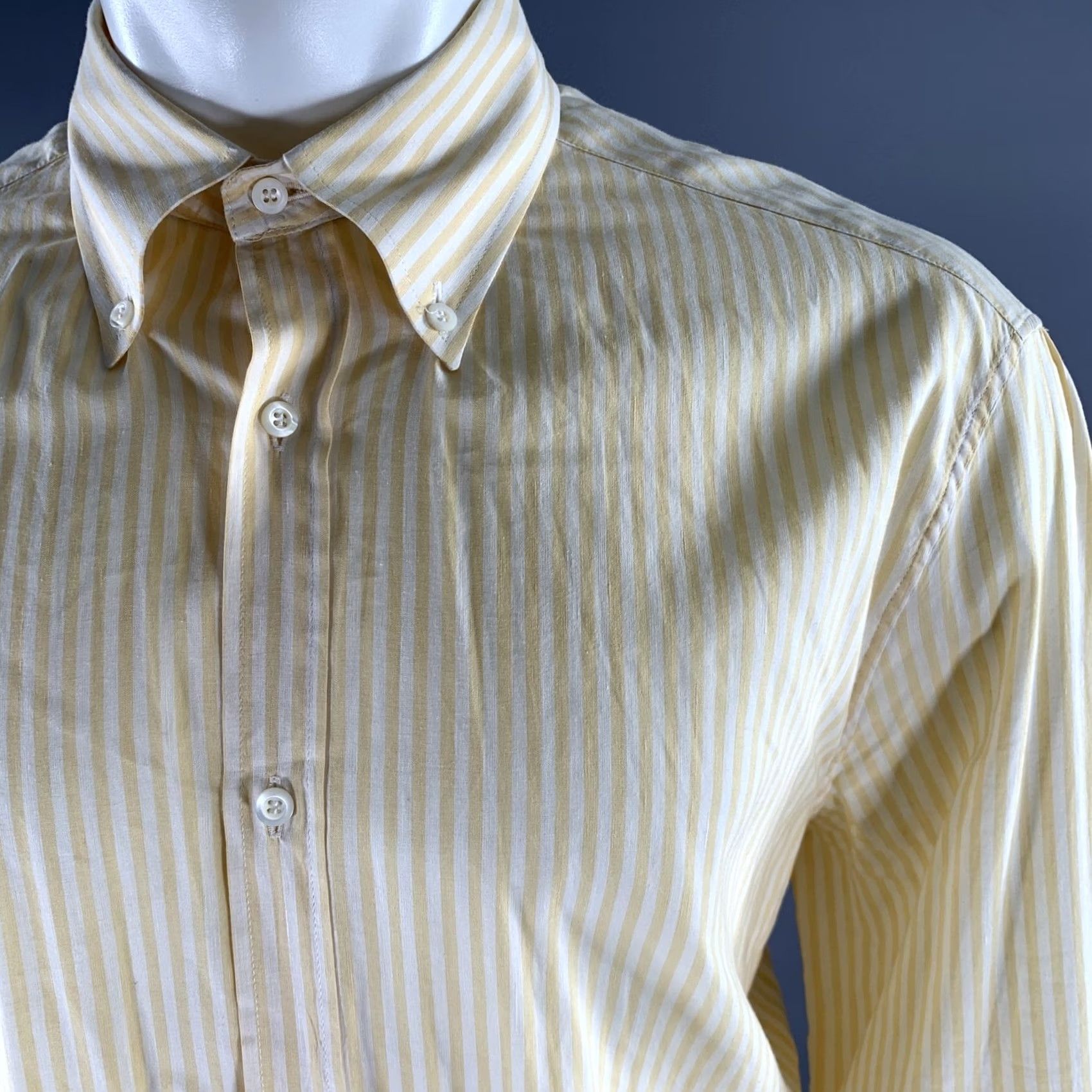Brunello Cucinelli BRUNELLO CUCINELLI Shirt Yellow White Stripe Linen Cotton Long Sleeve Size XXXL Mens Size US XXL / EU 58 / 5 - 2 Thumbnail
