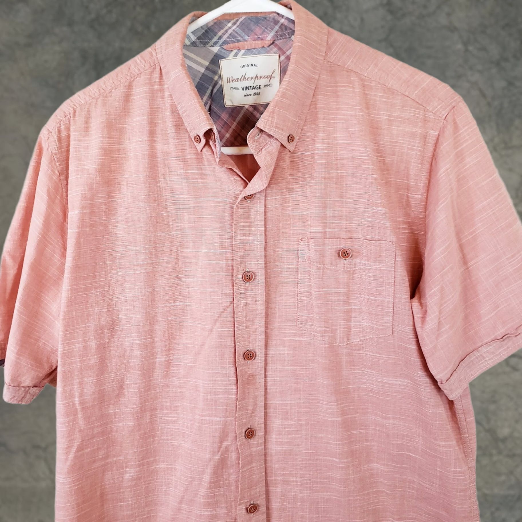 Weatherproof Weatherproof Vintage Shirt Mens Medium Pink Solid Short Sleeve Button Up Cotton Size US M / EU 48-50 / 2 - 1 Thumbnail
