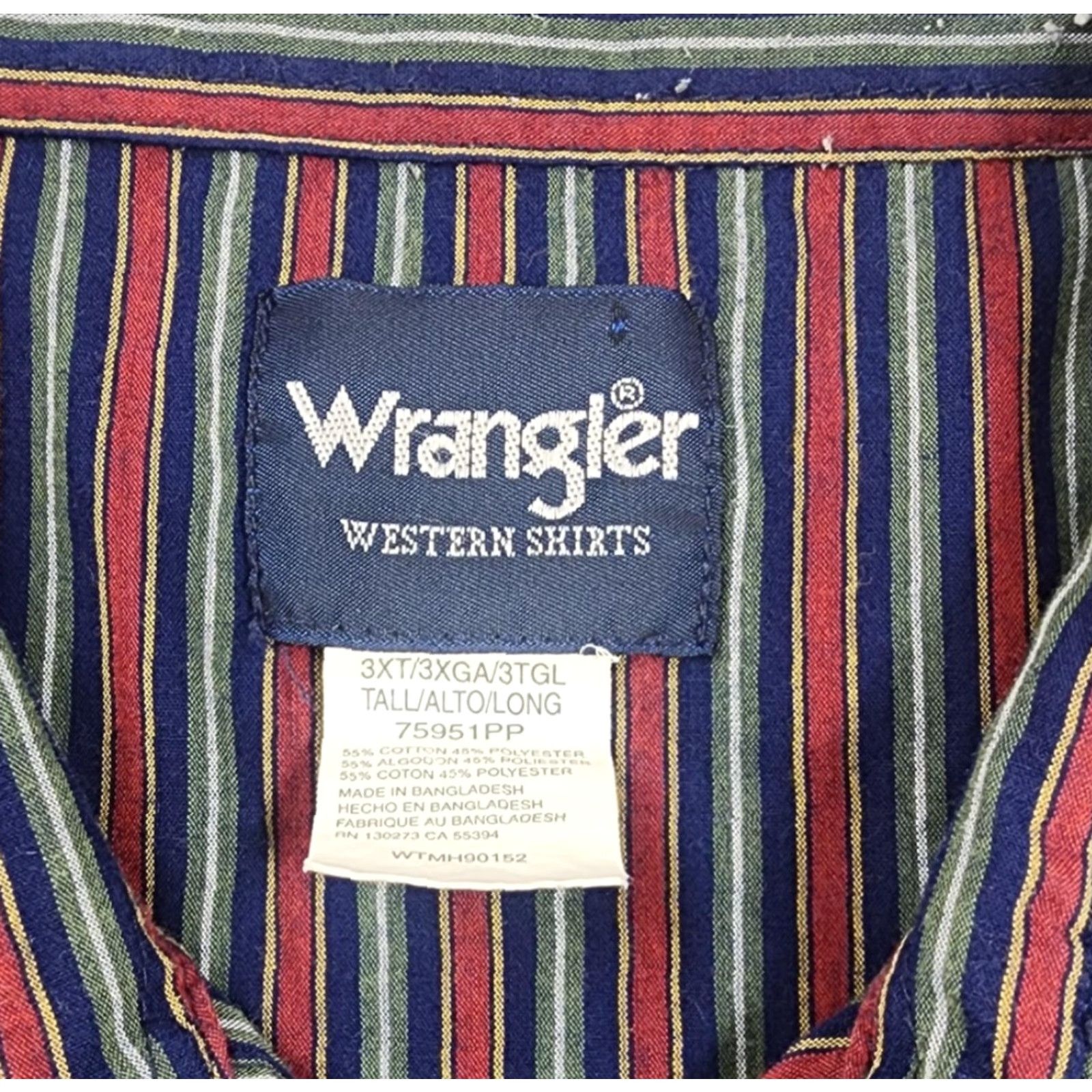 Wrangler VINTAGE Wrangler Western Shirt Mens 3XLT Blue Red Striped Pearl Snap Long Sleeve Yoke Shirt Size US XXL / EU 58 / 5 - 5 Thumbnail
