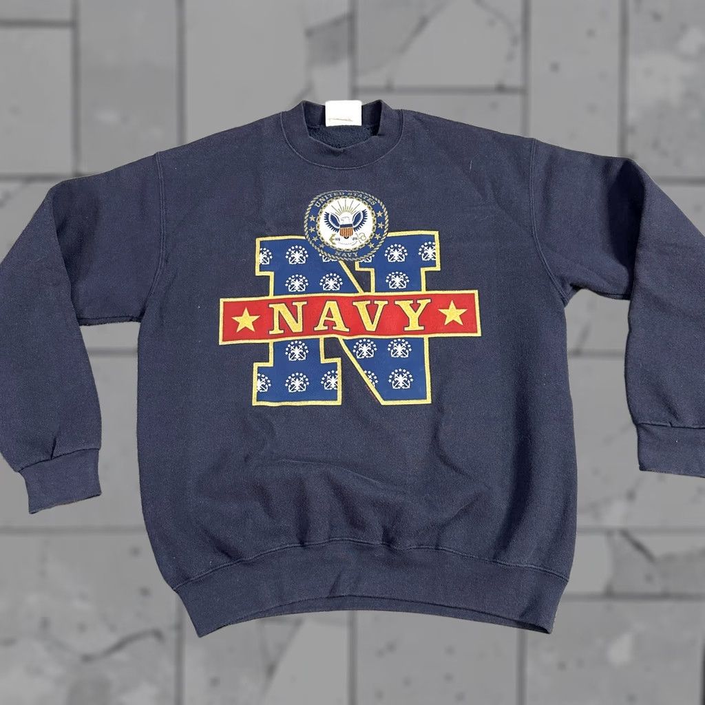 Vintage Navy Sweatshirt M Blue Vintage Cotton Blend Lee Made in USA Mens Sweatshirt Pullover USA 90s Vintage Style (if applicable) Size US M / EU 48-50 / 2 - 1 Thumbnail