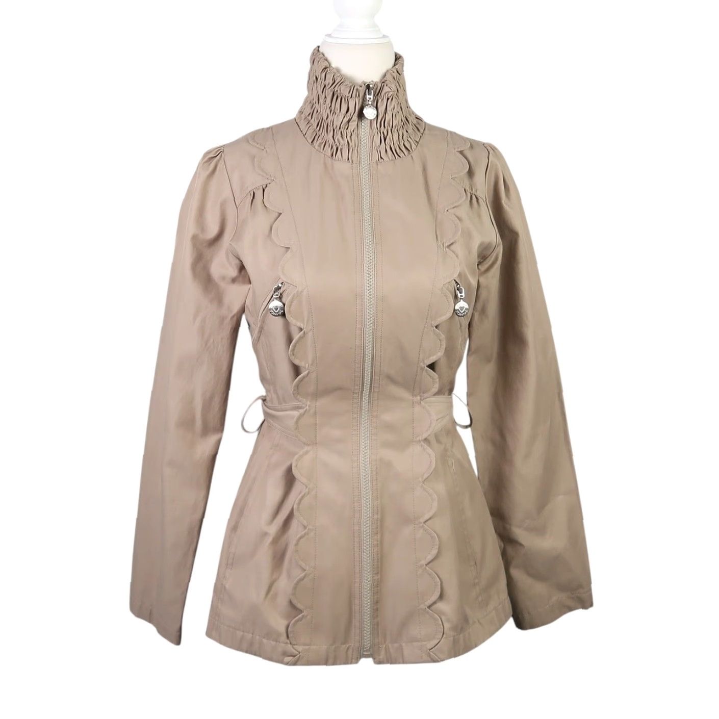 Betsey Johnson Betsey Johnson Jacket XS Zip Front Khaki Tan Scallop Trim Women Short Sleeve Pockets Casual Party/Cocktail Fall Spring Size XS / US 0-2 / IT 36-38 - 2 Thumbnail