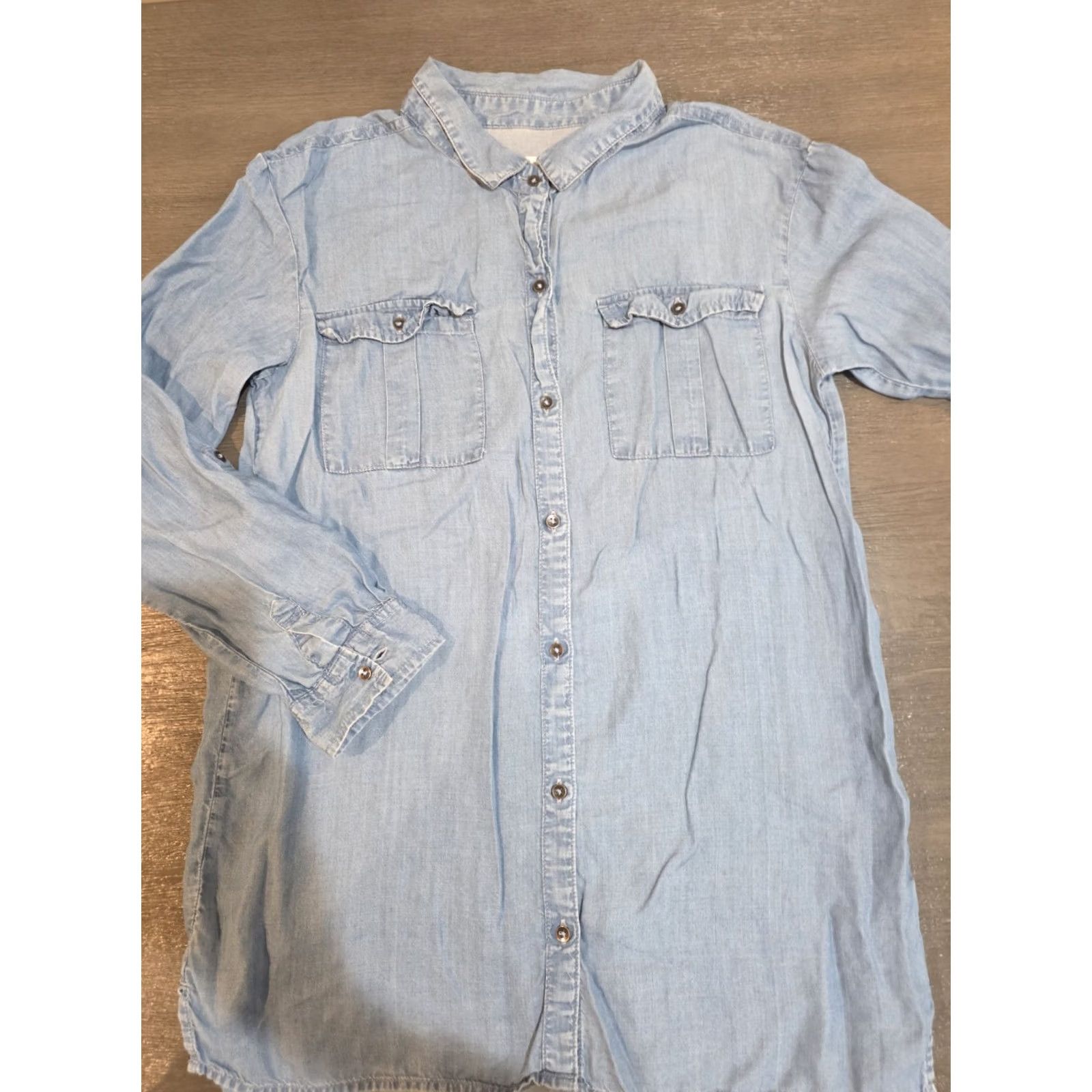Old Navy Old Navy Western Jean Denim Button Down 100% Cotton Shirt Dress sz L Blue Knee Length Womens Dress, Pre-owned Good, Tiny Stain Size L / US 10 / IT 46 - 3 Thumbnail
