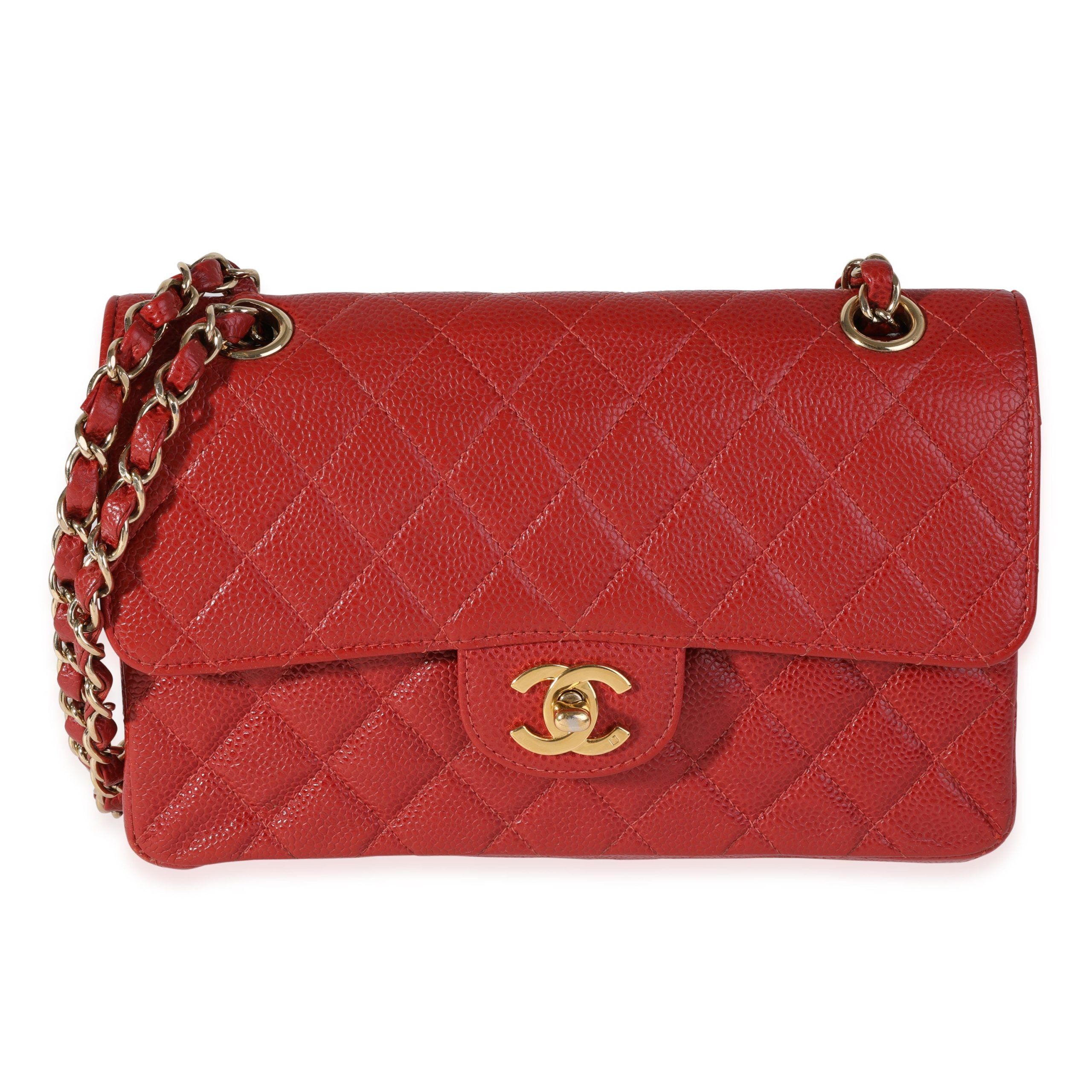 image of Chanel Red Quilted Caviar Small Classic Double Flap Bag, Women's