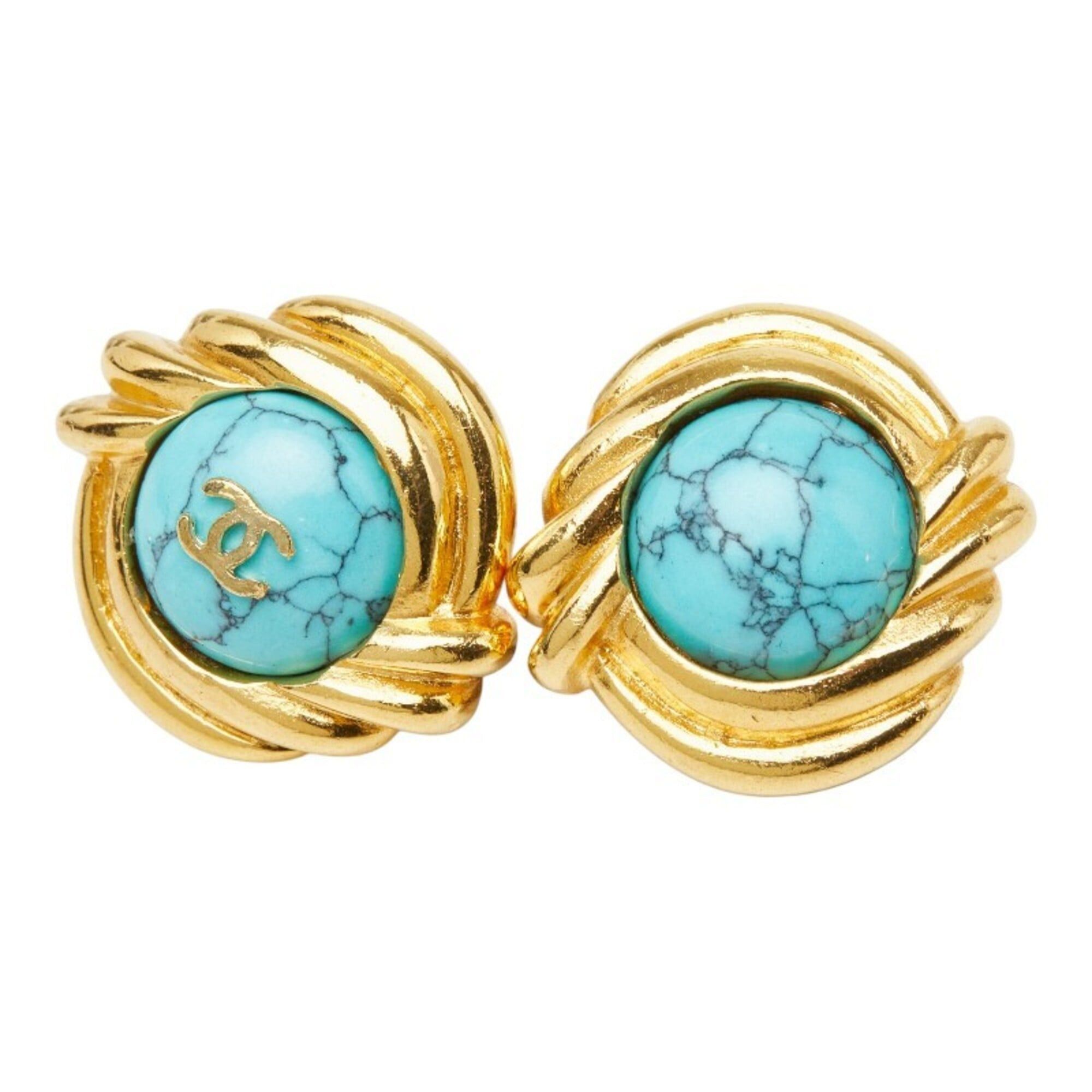 Chanel Chanel Coco Mark Earrings, Gold Turquoise Plated Stone, Women's CHANEL Size ONE SIZE - 1 Thumbnail
