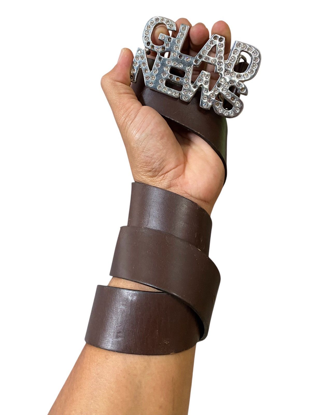 If Six Was Nine × Japanese Brand × Le Grande Bleu (L.G.B.) Glad News leather buckle belt Size ONE SIZE - 5 Thumbnail