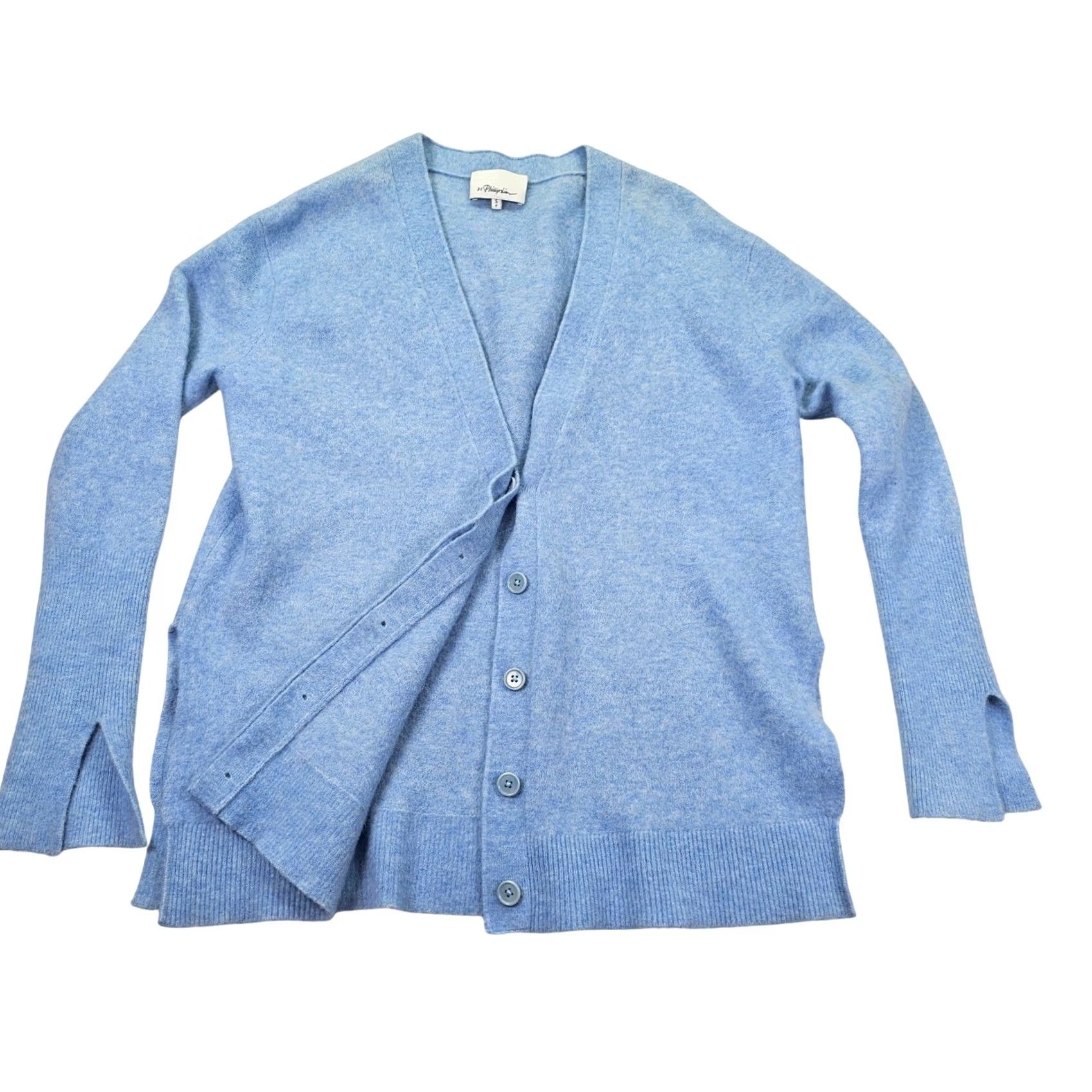 3.1 Phillip Lim Cardigan Sweater Small Blue Wool Alpaca Blend V-Neck Split Cuff Womens in Silver, Women's — image 6 of 6