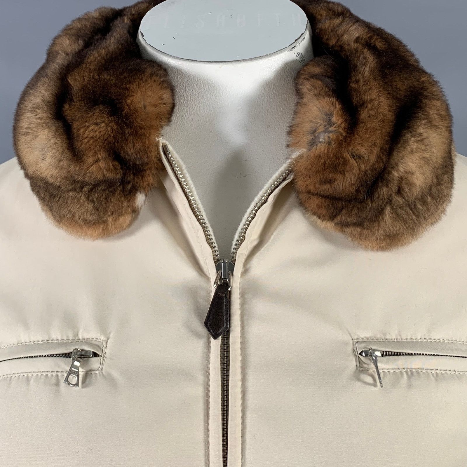 Agnona AGNONA 10 Cream Polyester Removable Fur Collar Zip Up Jacket Size L / US 10 / IT 46 - 2 Thumbnail