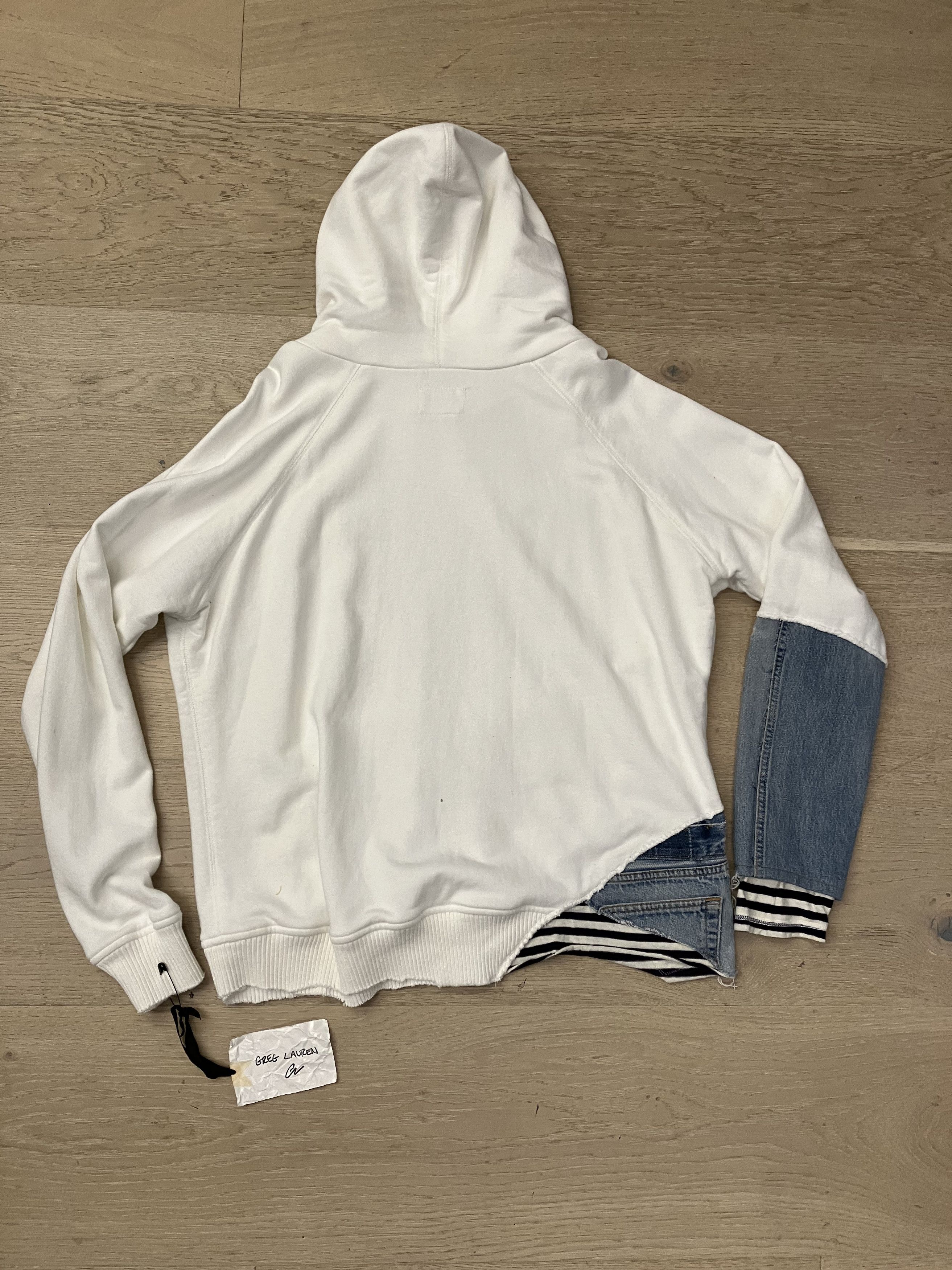 Greg Lauren $1250 NWT White/Denim Fragment Hoodie Large (Size 3) Size US L / EU 52-54 / 3 - 2 Thumbnail