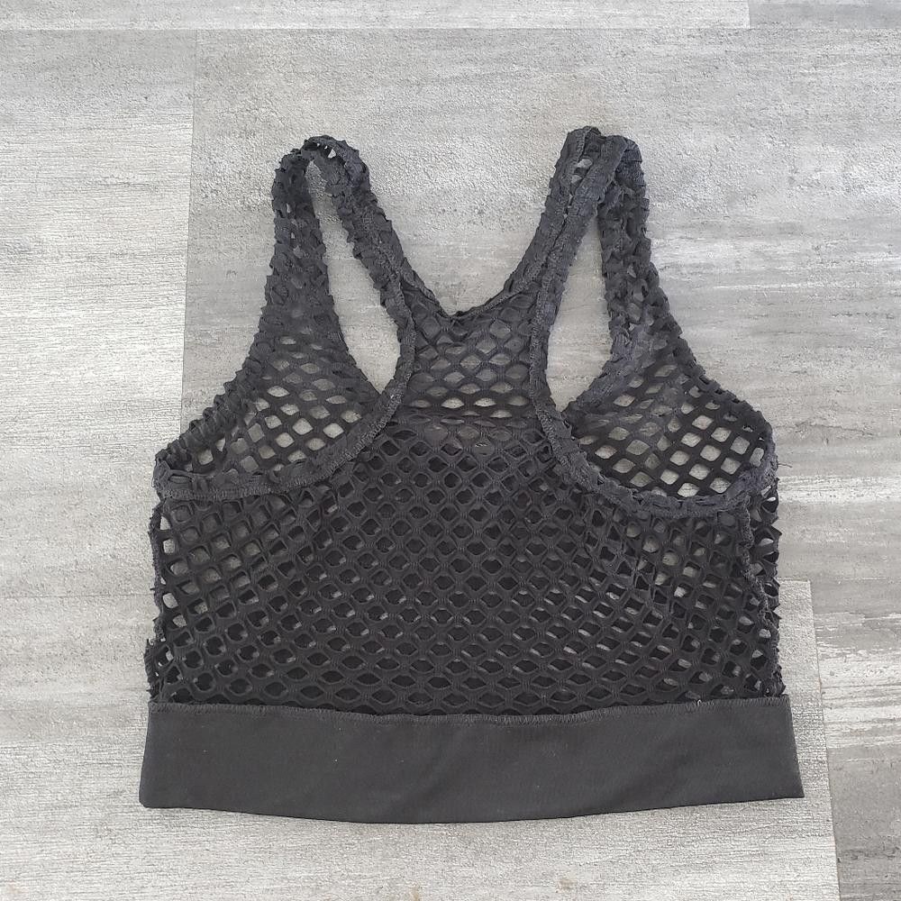 Designer Black Meshed Out Racerback Sport Bra Size ONE SIZE - 2 Thumbnail