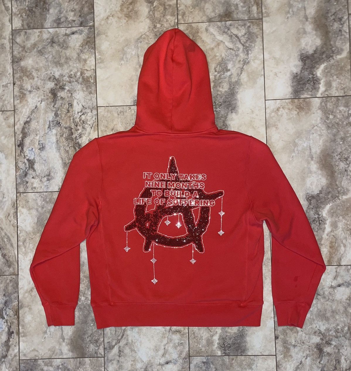 image of Revenge Nine Months Anarchy Rhinestone Hoodie Red Size Xl, Men's