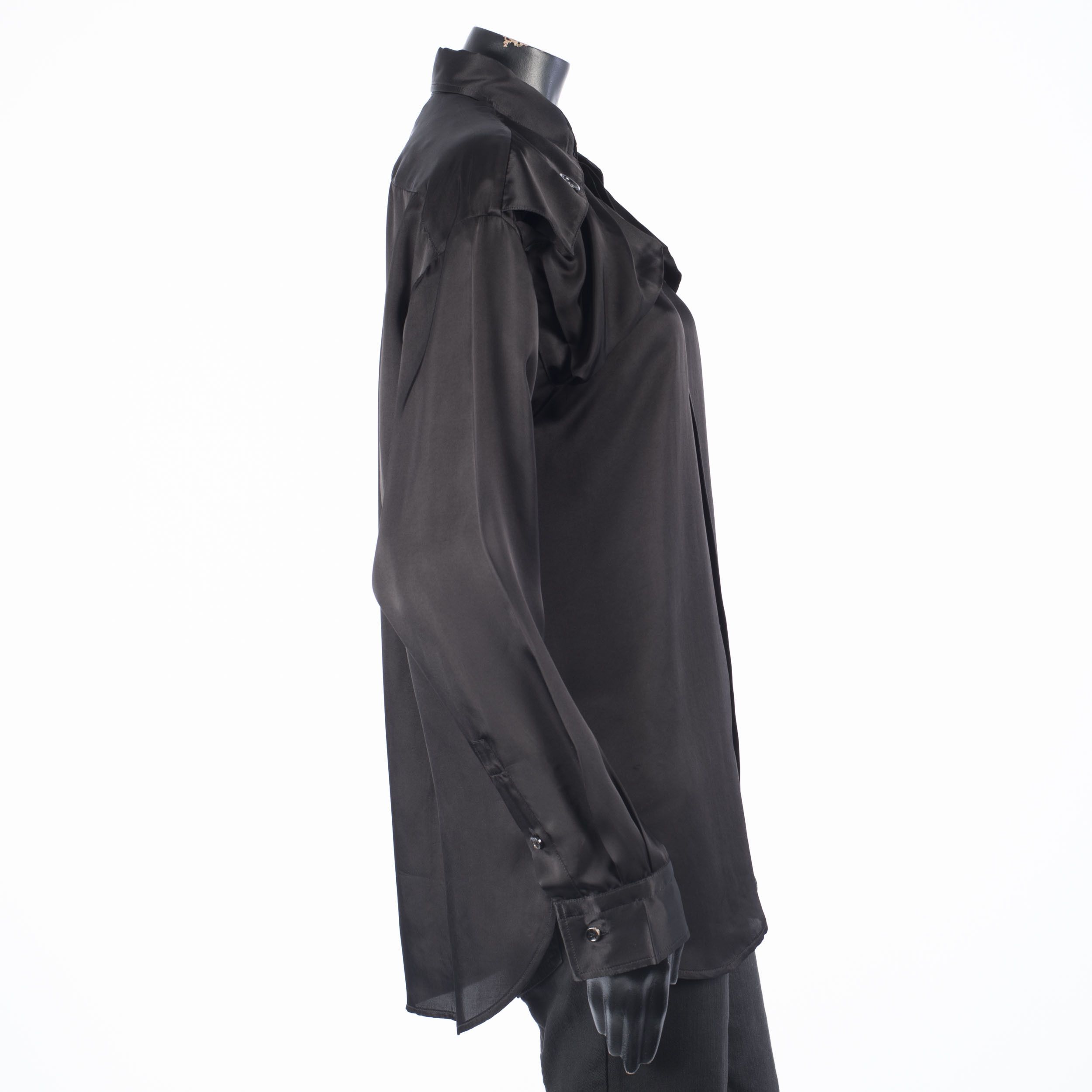 Bottega Veneta Black Patch Pocket Satin Shirt In Viscose Size M / US 6-8 / IT 42-44 - 7 Thumbnail