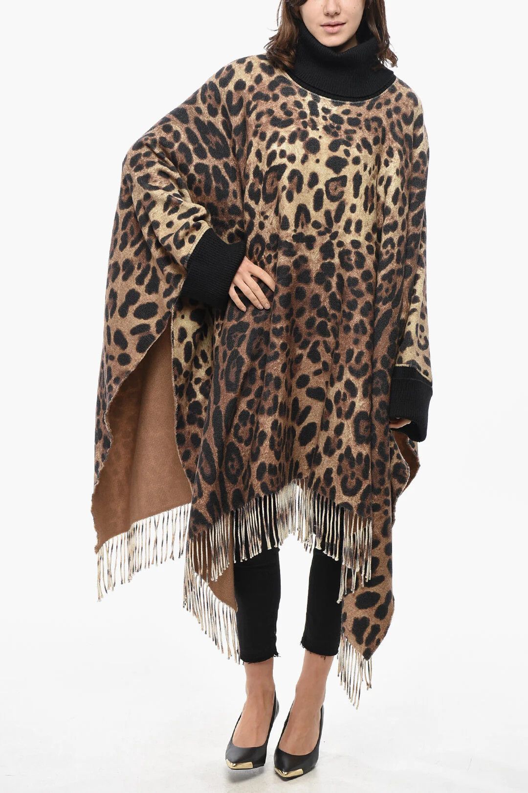 Dolce & Gabbana og1mm0426 Wool-Blend Poncho Coat in Brown Size S / US 4 / IT 40 - 4 Thumbnail