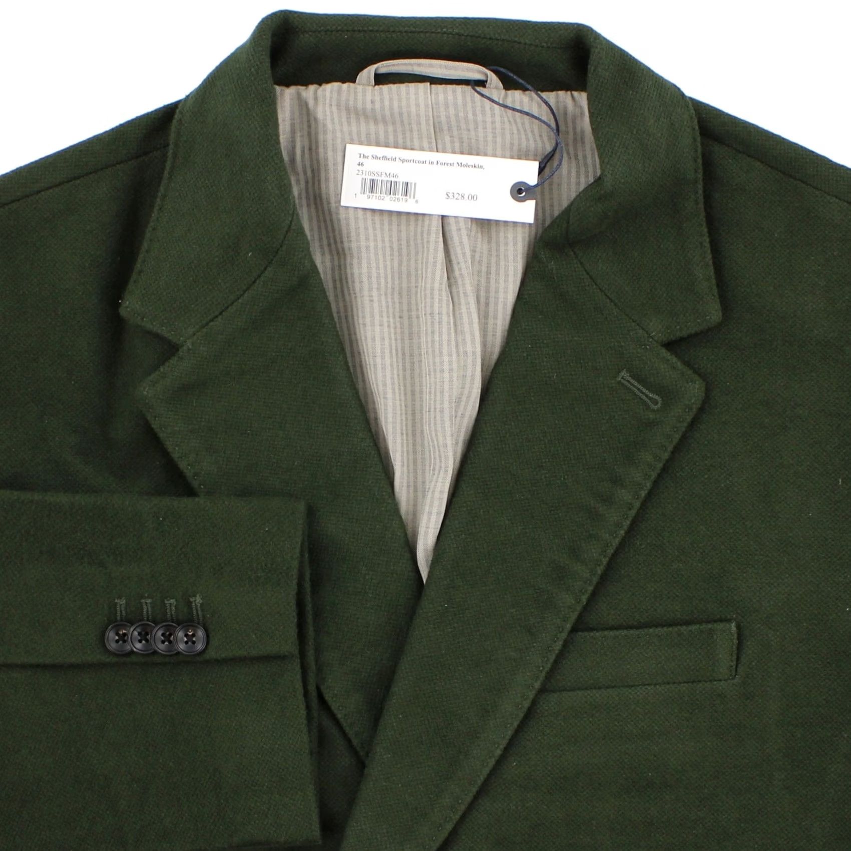 Vintage Taylor Stitch Men's Sheffield Sportcoat in Forest Moleskin Organic Cotton 2XL Blazer Jacket Green Notch Lapel 50 Chest Regular Fit Mens Size 48R - 4 Thumbnail