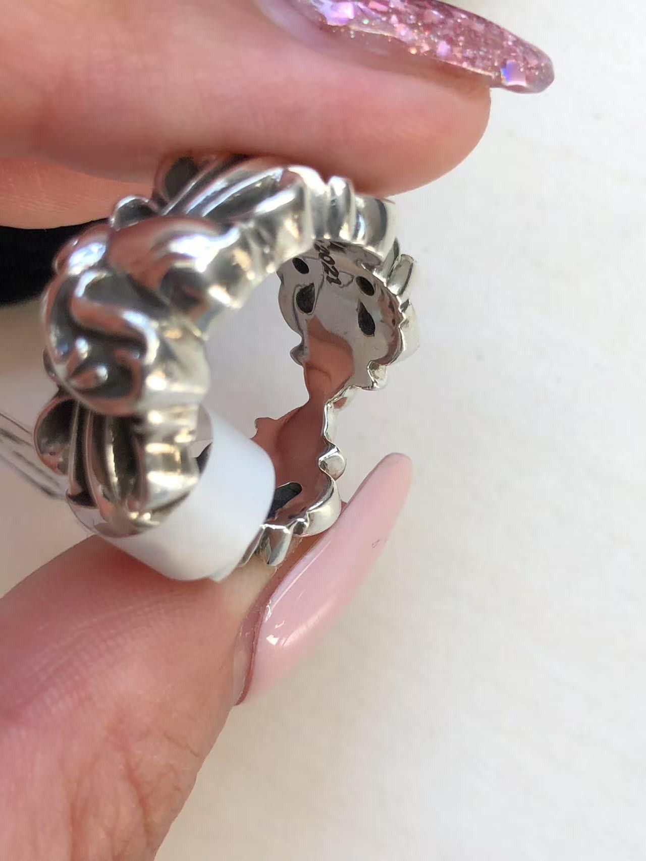 Chrome Hearts Chrome Hearts Silver Double Floral Cross Heart Ring Size ONE SIZE - 15 Thumbnail