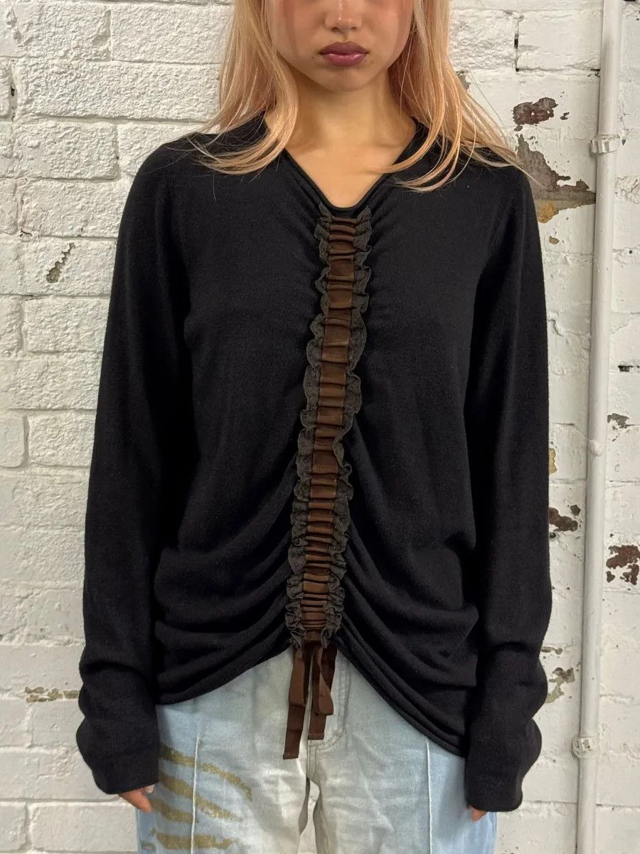 Emporio Armani Emporio Armani Pleated Dentelle Black Sweater Size M / US 6-8 / IT 42-44 - 1 Thumbnail
