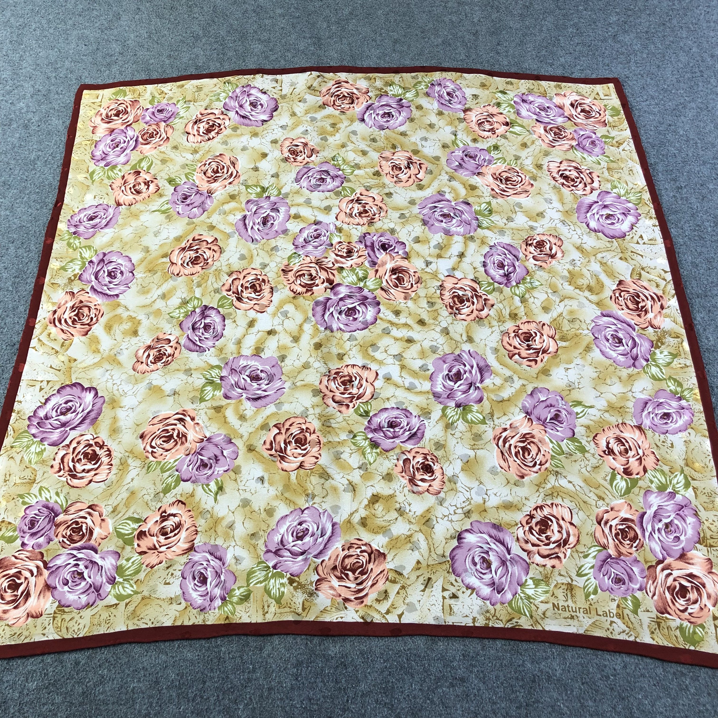 Vintage Natural Label Floral Hand Rolled Silk Scarf M703 Size ONE SIZE - 1 Thumbnail
