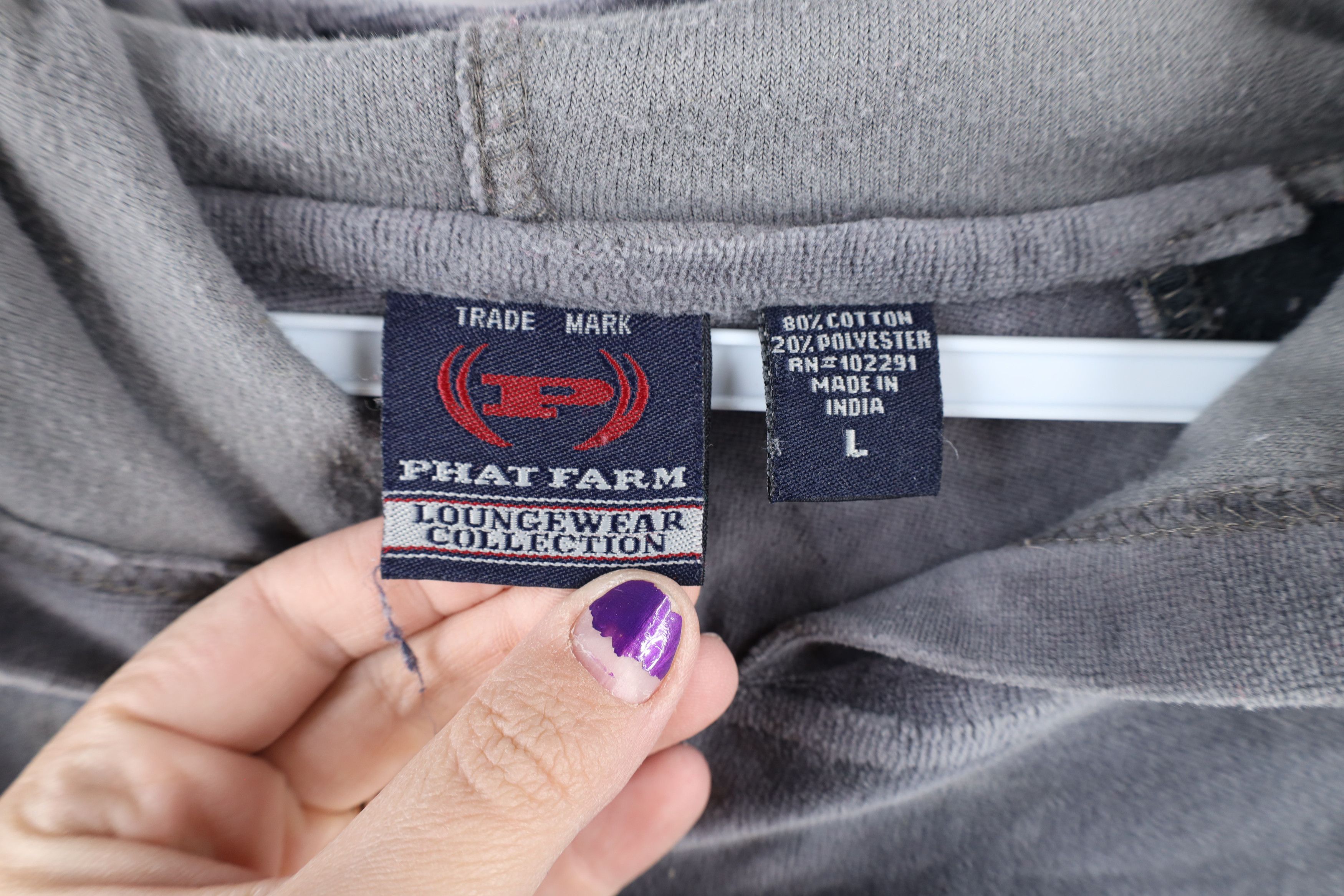 Phat Farm × Vintage Vintage 90s Phat Farm Spell Out Velour Hoodie Sweatshirt Size US L / EU 52-54 / 3 - 8 Thumbnail