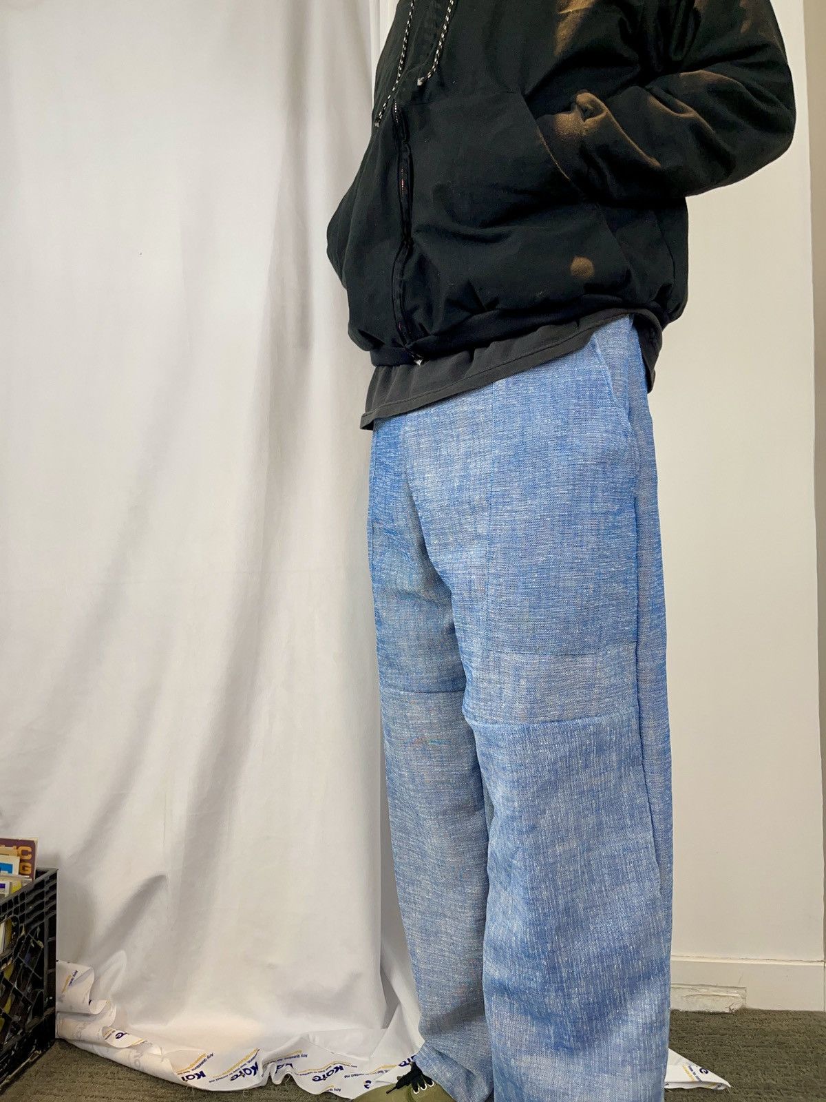 Chorley × Handmade Imitation Denim trompe loil split knee carpentersweatpants Size US 34 / EU 50 - 3 Thumbnail