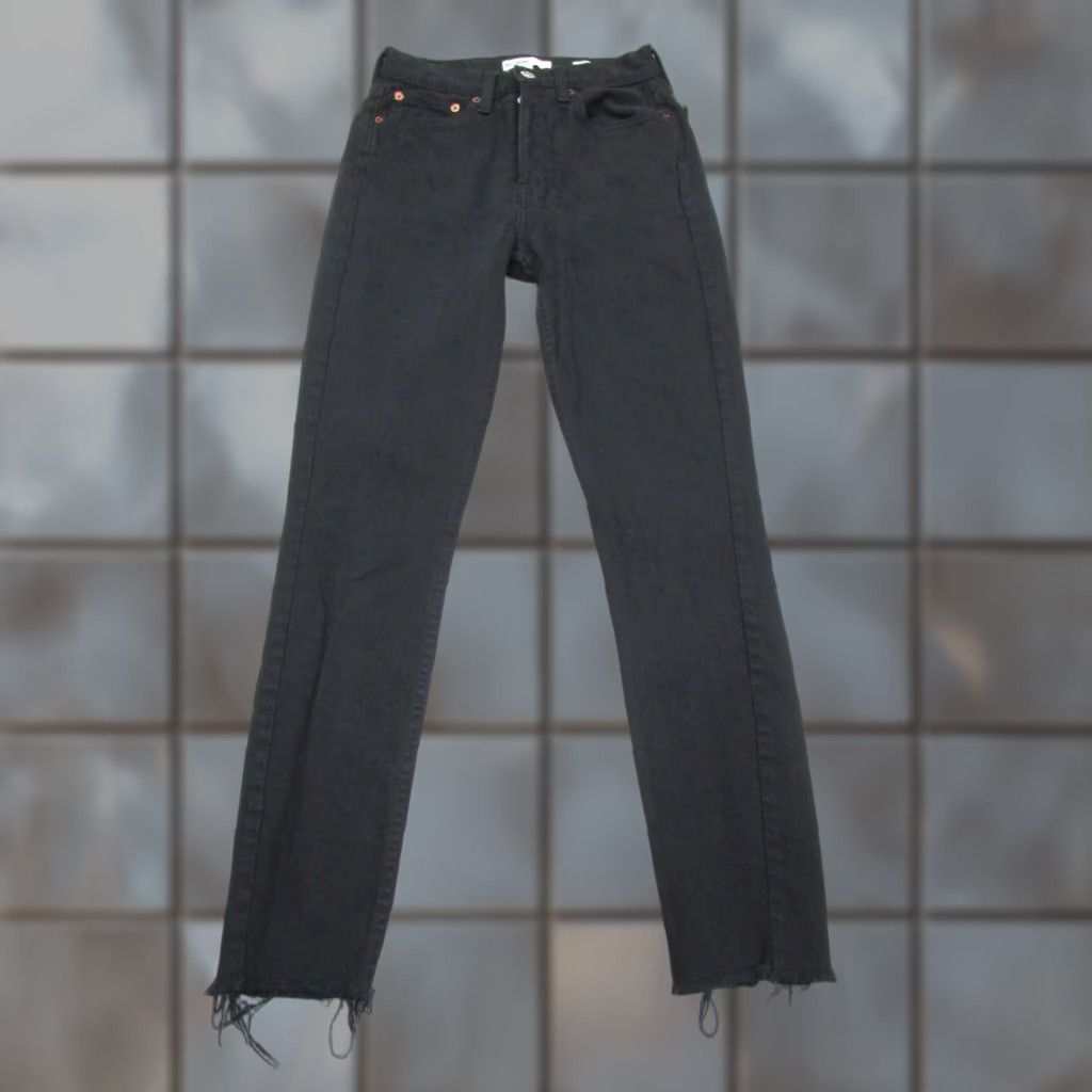 RE/DONE VINTAGE Re/Done Jeans Womens 25 Black Skinny Slim Frayed Ankle Button-Fly Made in USA Size 42" / US 20 - 1 Thumbnail