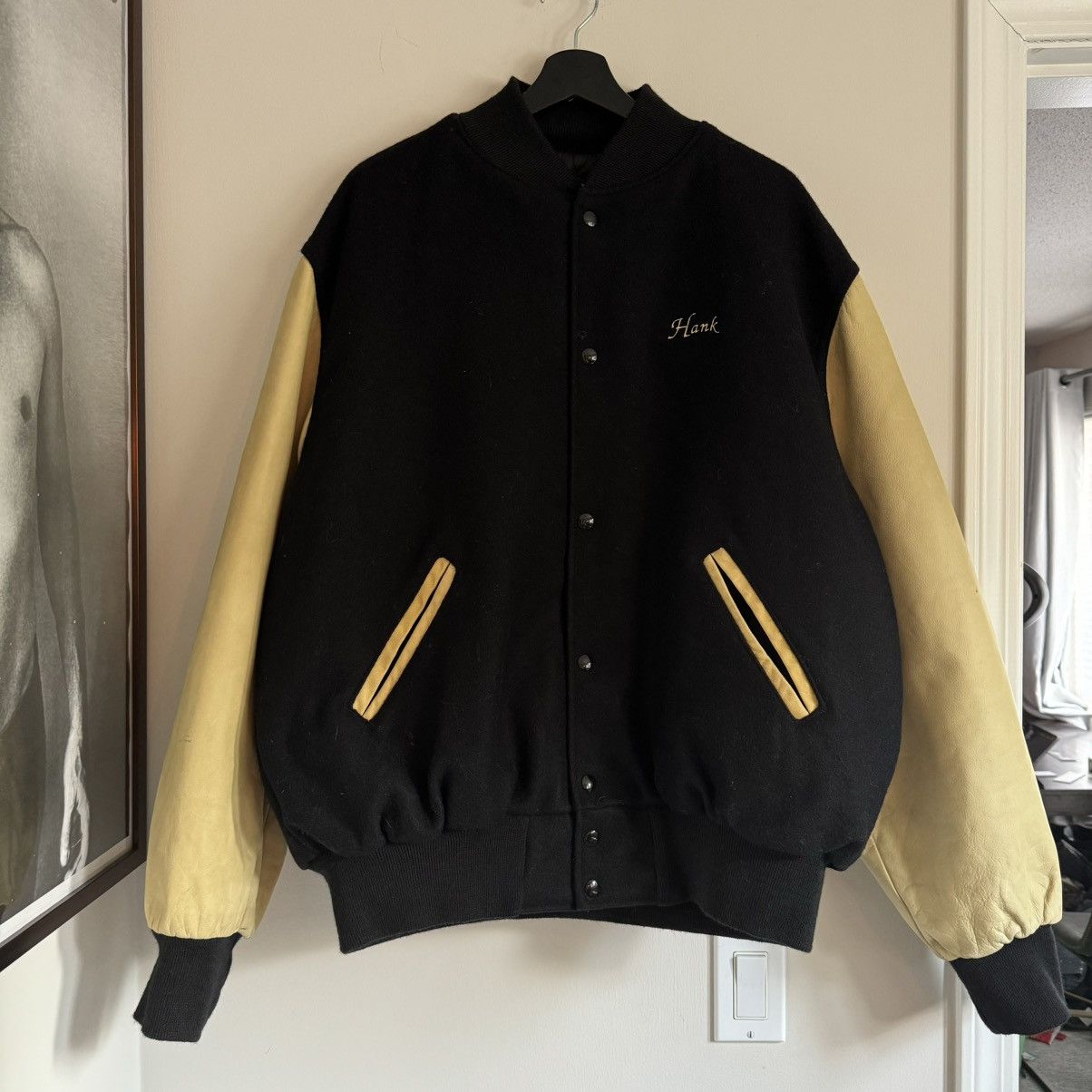 image of Vintage 90's Ford Thunderbird Varsity Leather Jacket in Black, Men's (Size 2XL)