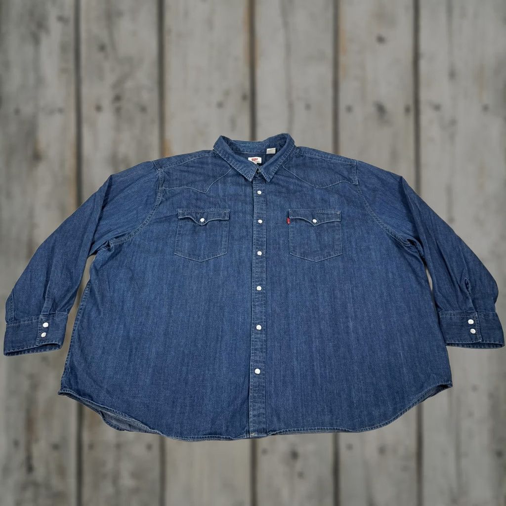 Levi's VINTAGE Levis Shirt Mens 4XL Blue Denim Jean Pearl Snap Western Cowboy Cotton Work Shirt Size US XXL / EU 58 / 5 - 1 Thumbnail